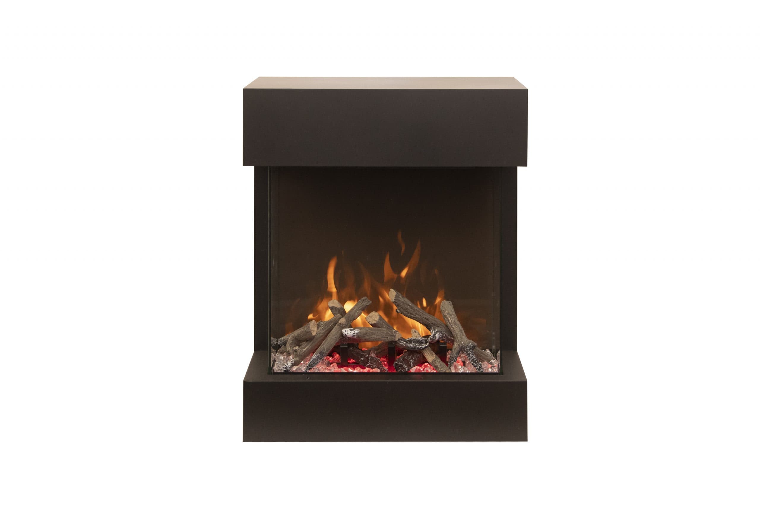 Cube Lumina front view with orange flames and oak media