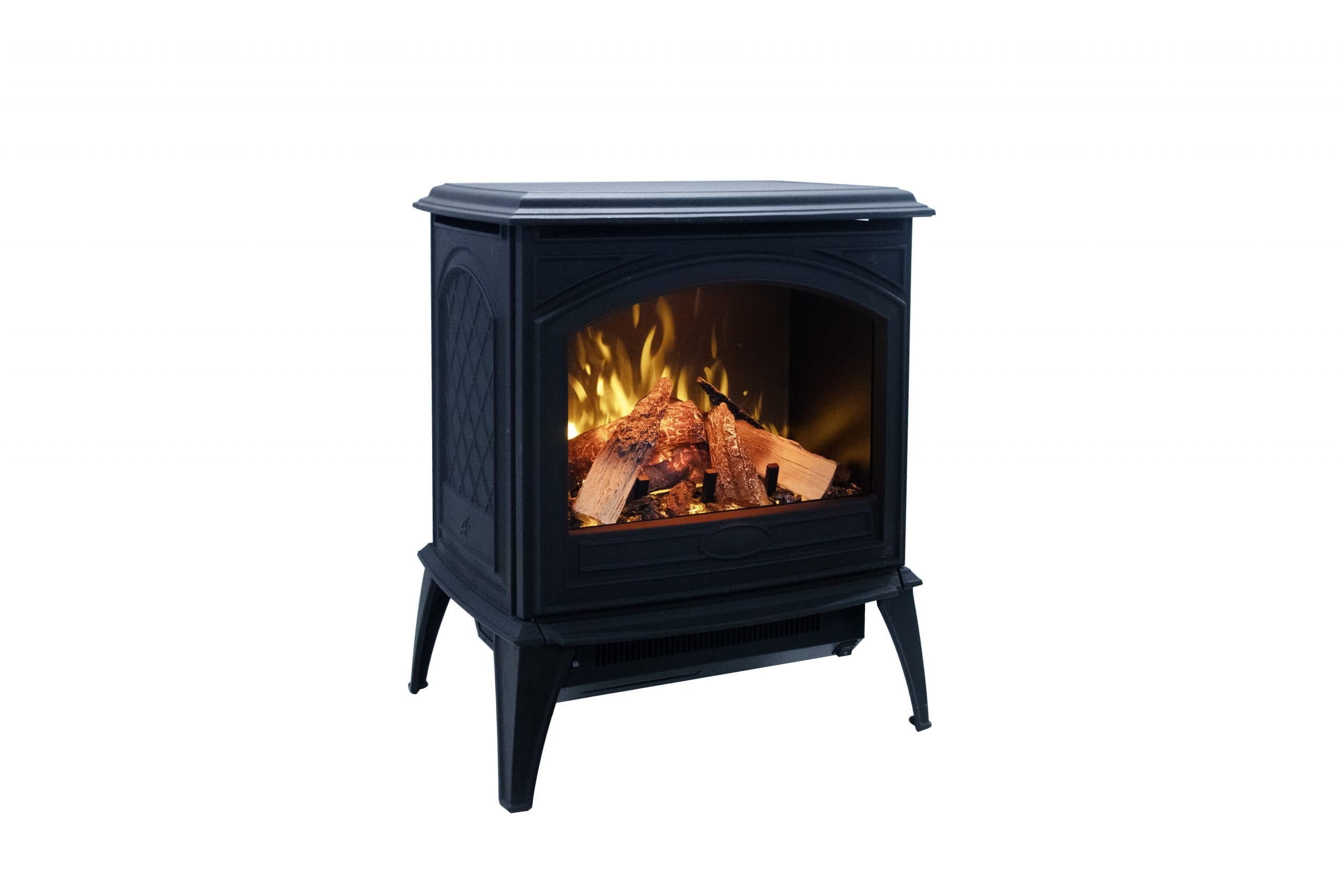 E50-HO cast iron stove from a three quarter angle