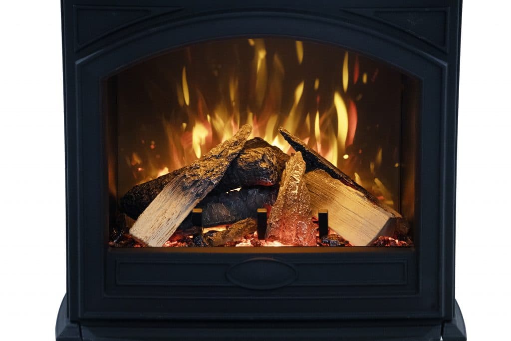 Close view of E50-HO illuminated logs and firebox