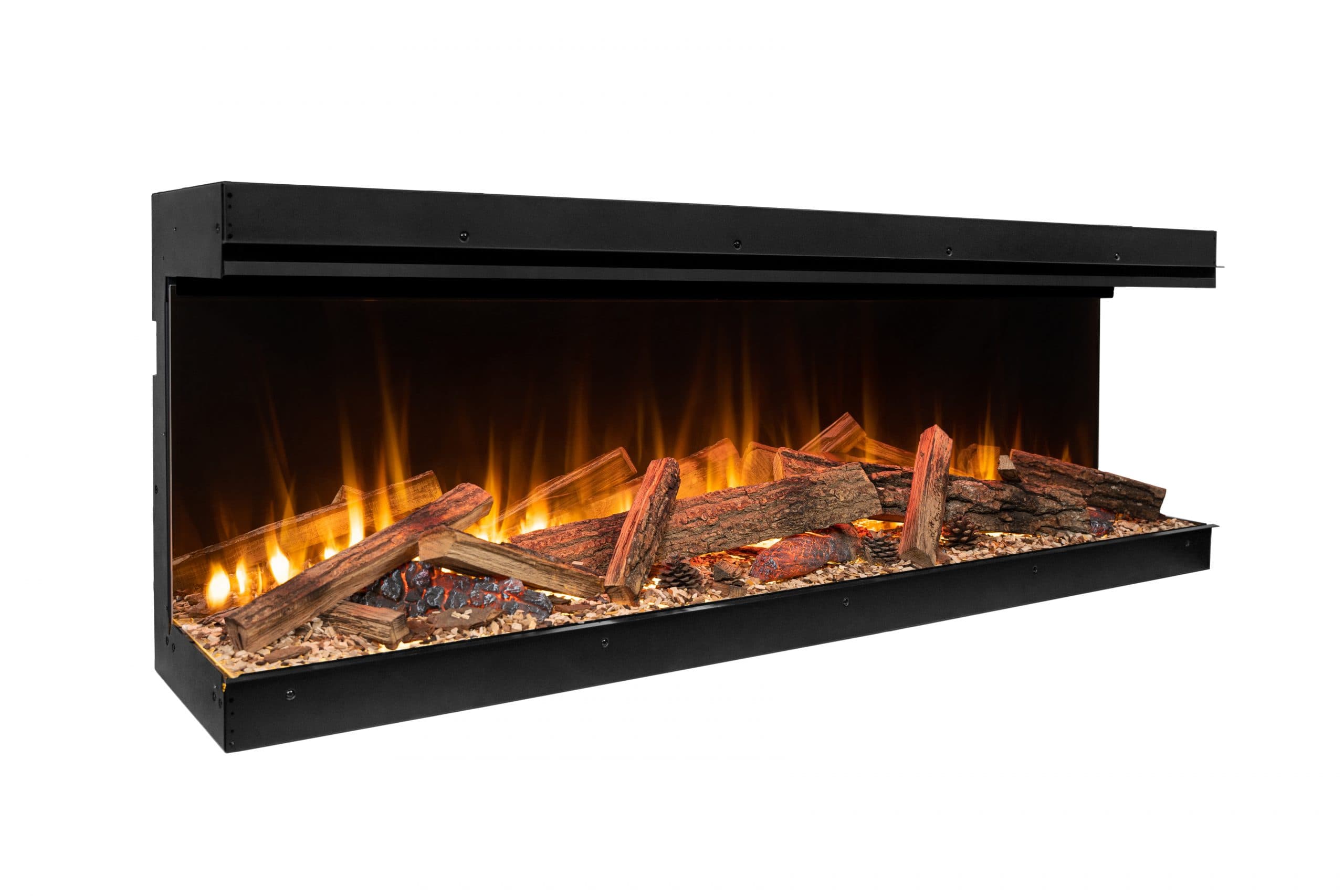 LumaForest LF63 three quarter view with optional real wood and illuminated logs