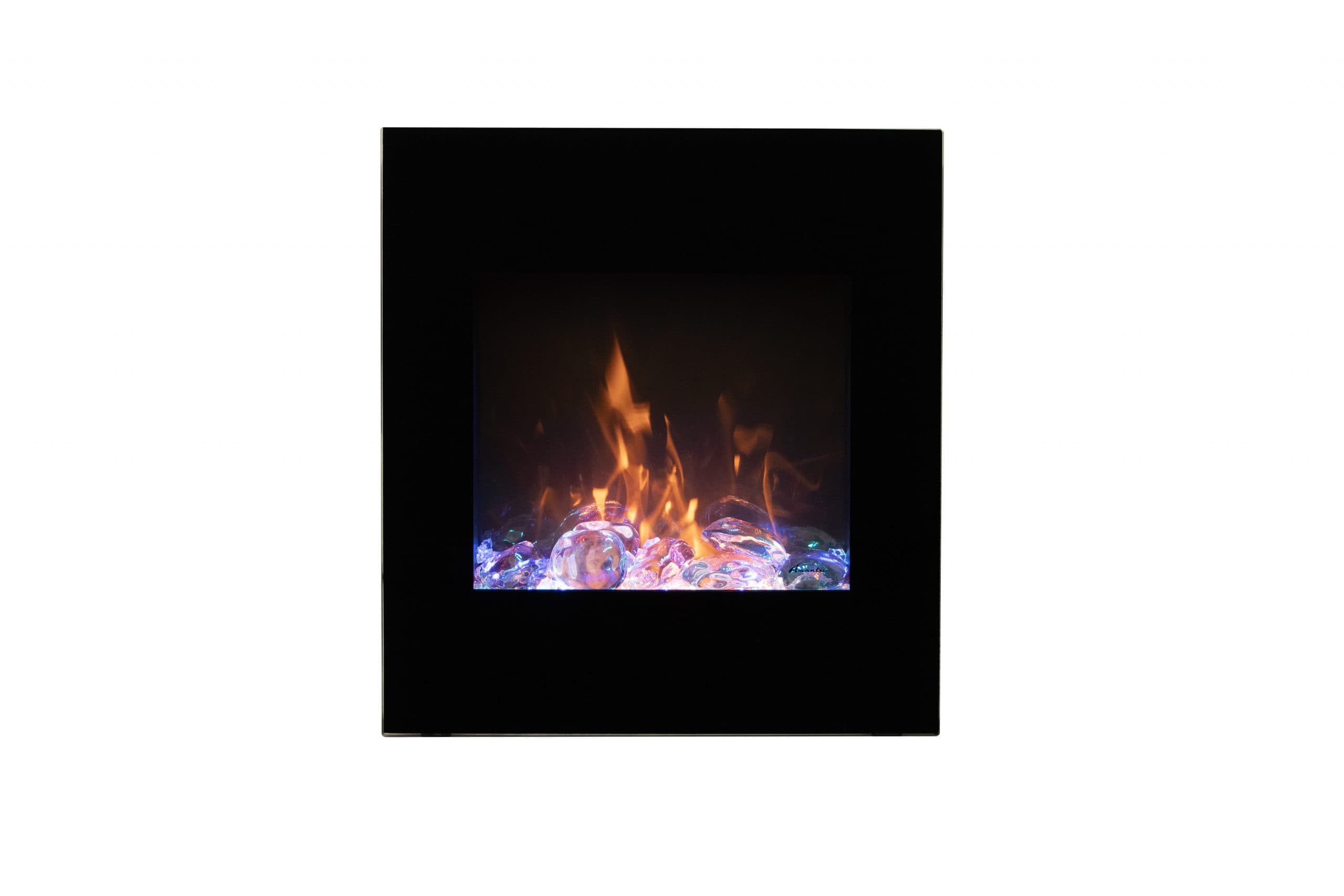 WM-BI2428 flat glass fireplace with optional glass media and blue lighting