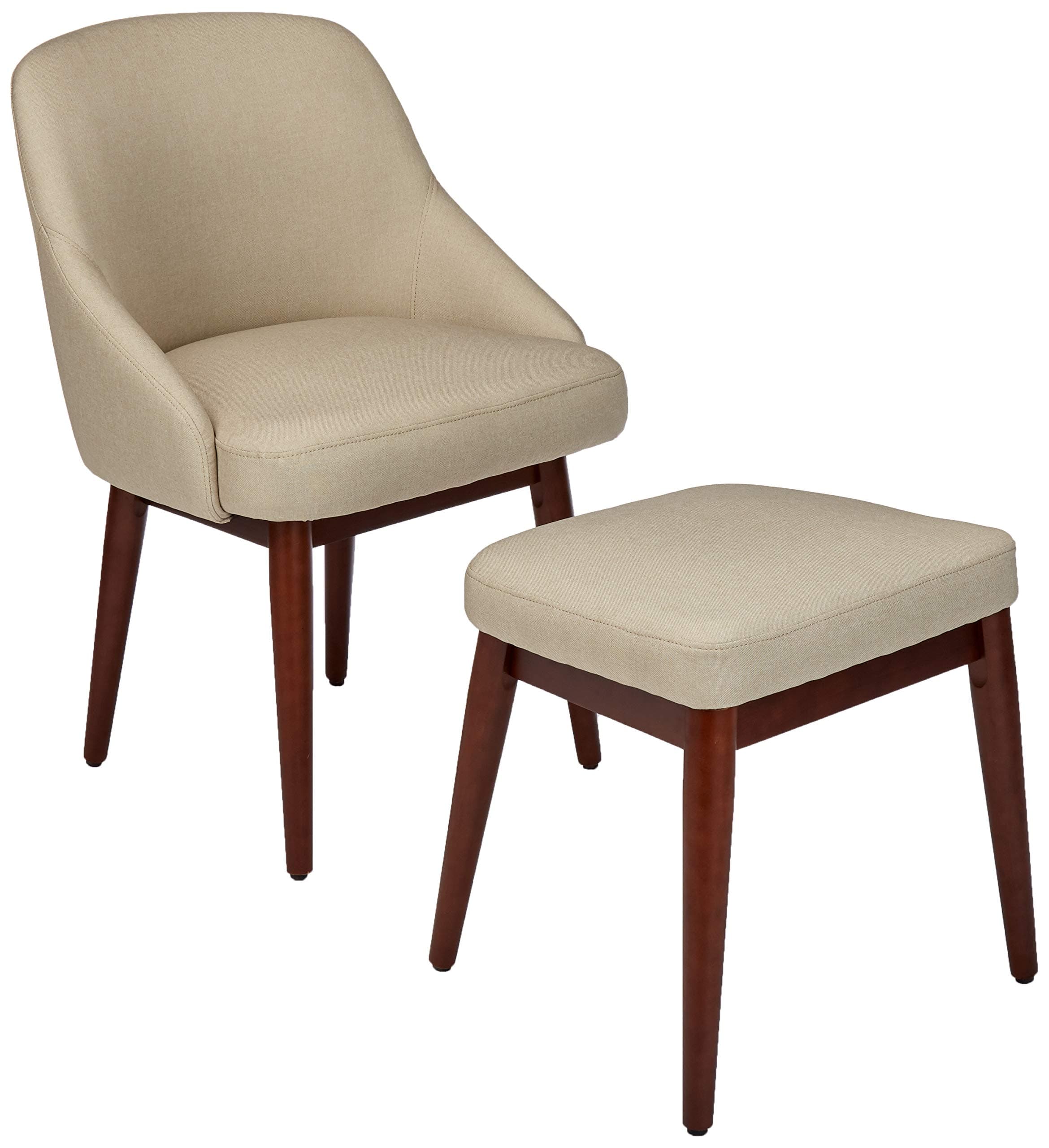 AmazonBasics Classic Curved Back Accent Chair with Ottoman, Beige — Beige, front three-quarter view