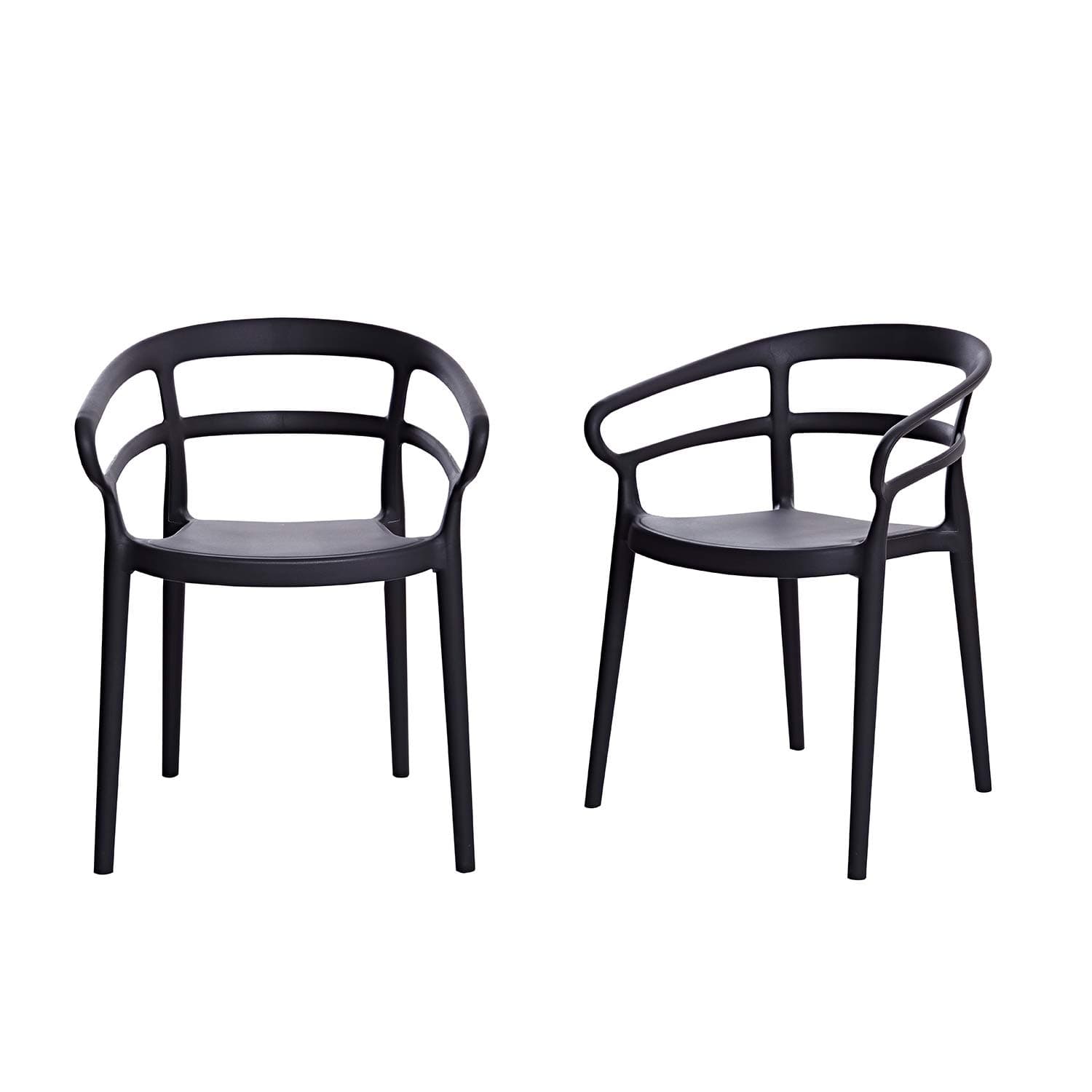 AmazonBasics Curved Back Dining Chair - Set of 2, Dark Grey, Premium Plastic — Dark Grey, front three-quarter view