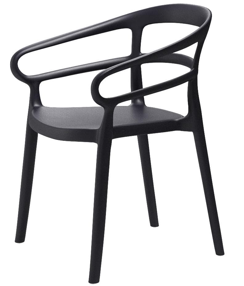 AmazonBasics Curved Back Dining Chair - Set of 2, Dark Grey, Premium Plastic — Dark Grey, alternate front view; one chair from the two-chair set