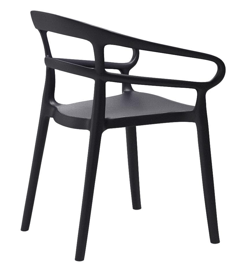 AmazonBasics Curved Back Dining Chair - Set of 2, Dark Grey, Premium Plastic — Dark Grey, opposite rear view; one chair from the two-chair set