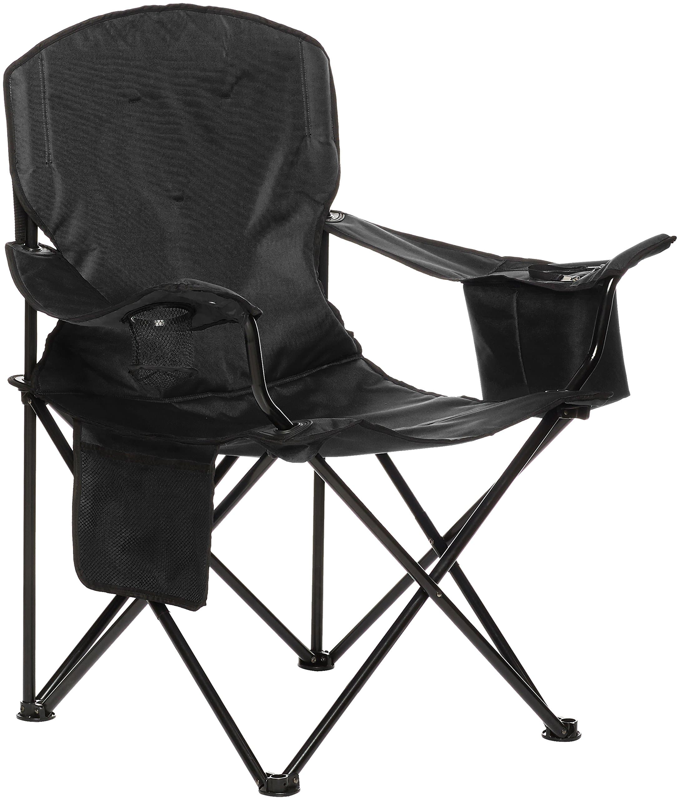 Amazon Basics Extra Large Padded Folding Outdoor Camping Chair with Bag - 38 x 24 x 36 Inches, Black — padded chair at an angle.
