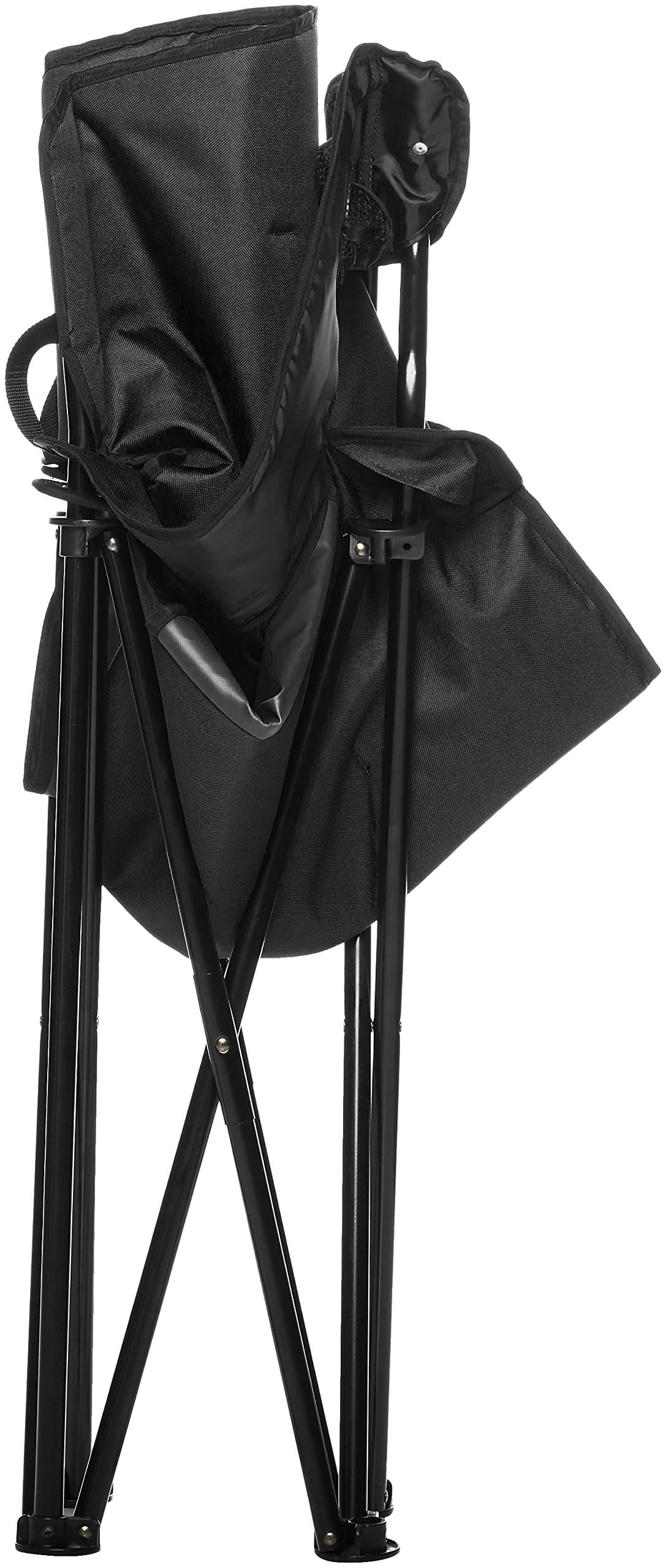 Amazon Basics Extra Large Padded Folding Outdoor Camping Chair with Bag - 38 x 24 x 36 Inches, Black — chair folded upright.