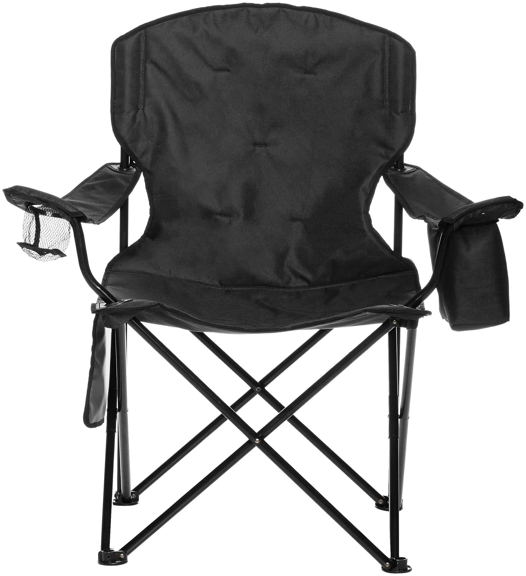 Amazon Basics Extra Large Padded Folding Outdoor Camping Chair with Bag - 38 x 24 x 36 Inches, Black — straight-on full chair view.