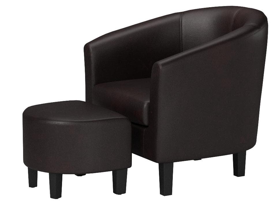 AmazonBasics Barrel Accent Chair with Ottoman, Brown — Brown, alternate front view