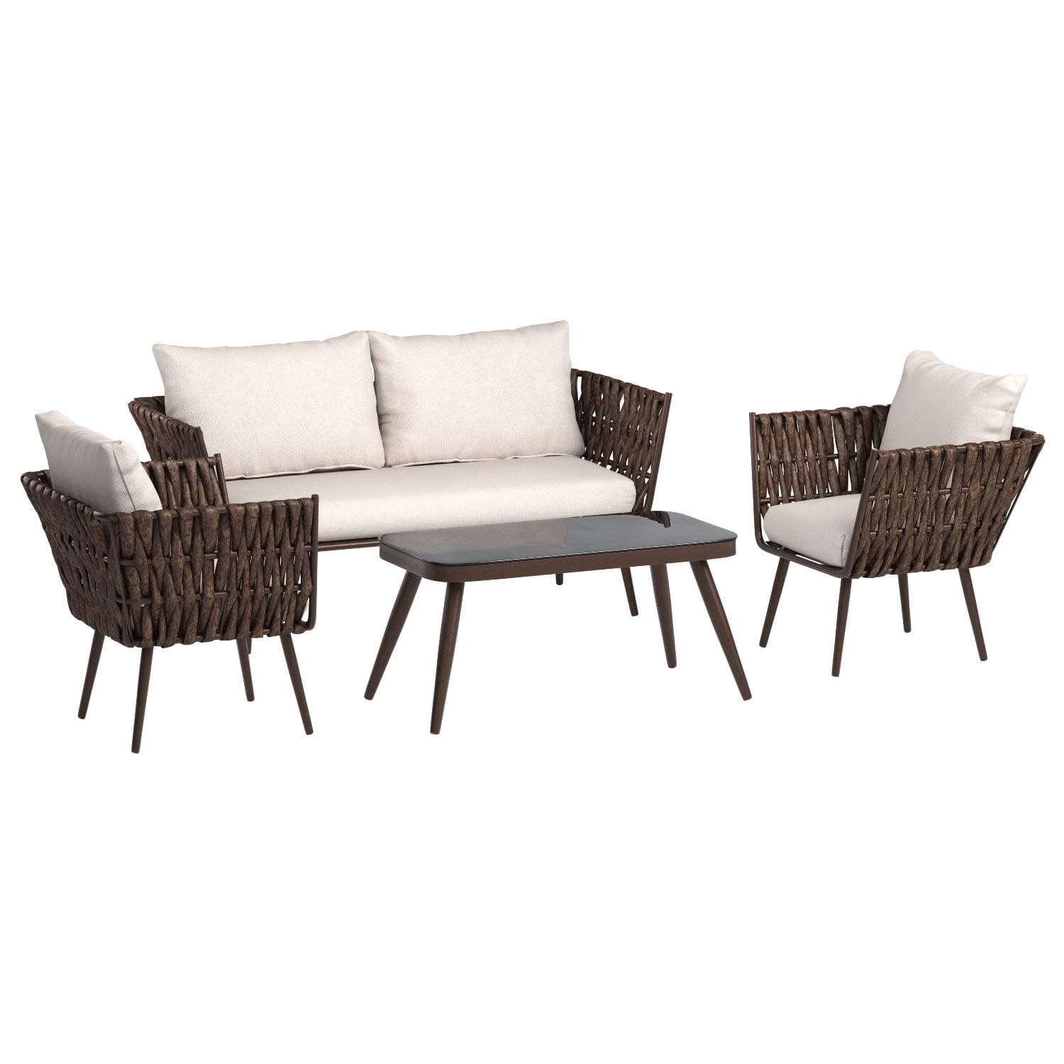 Amazon Basics 4-Piece PE Rattan Wicker Outdoor Furniture Patio Set — complete four-piece seating set.