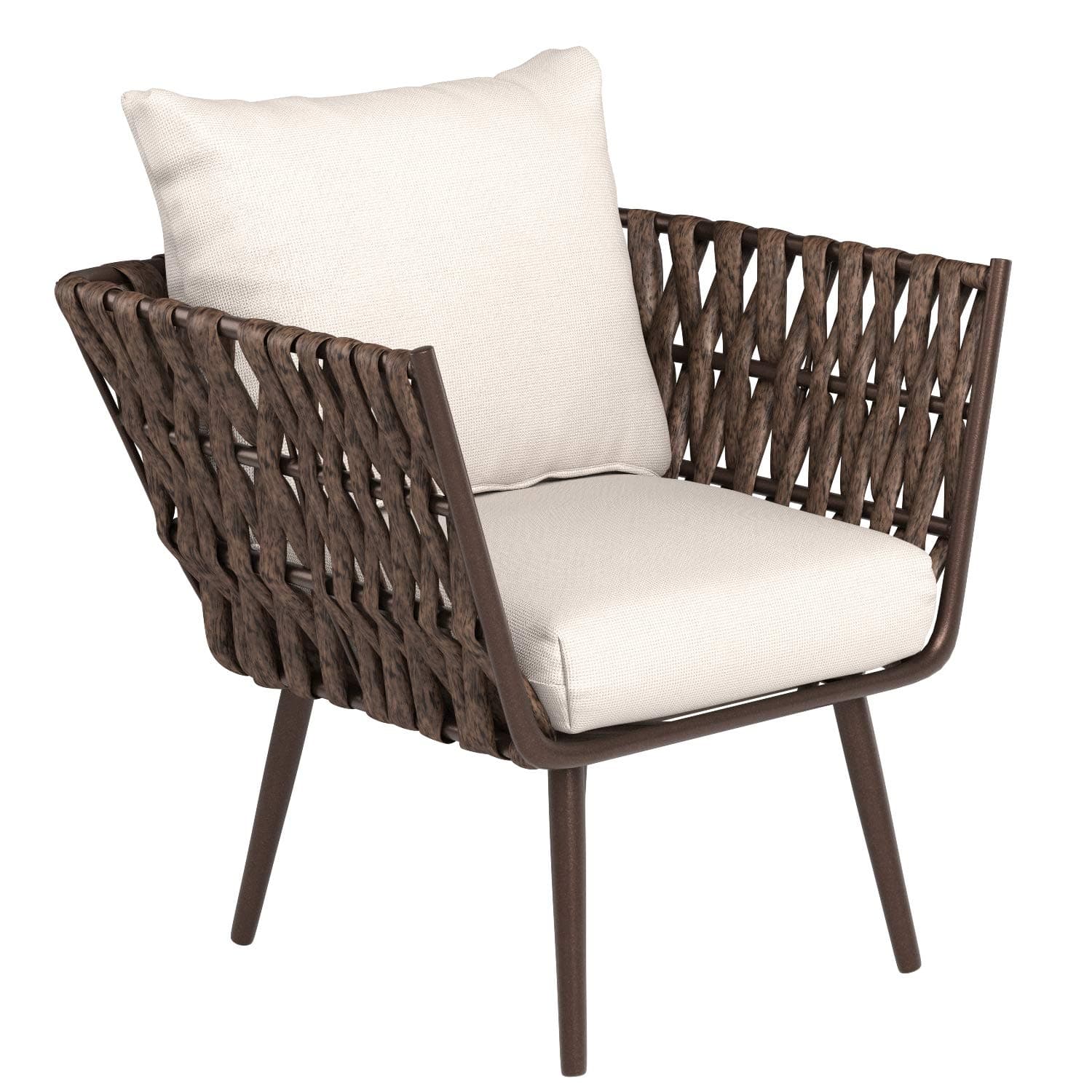 Amazon Basics 4-Piece PE Rattan Wicker Outdoor Furniture Patio Set — included armchair with cushion.