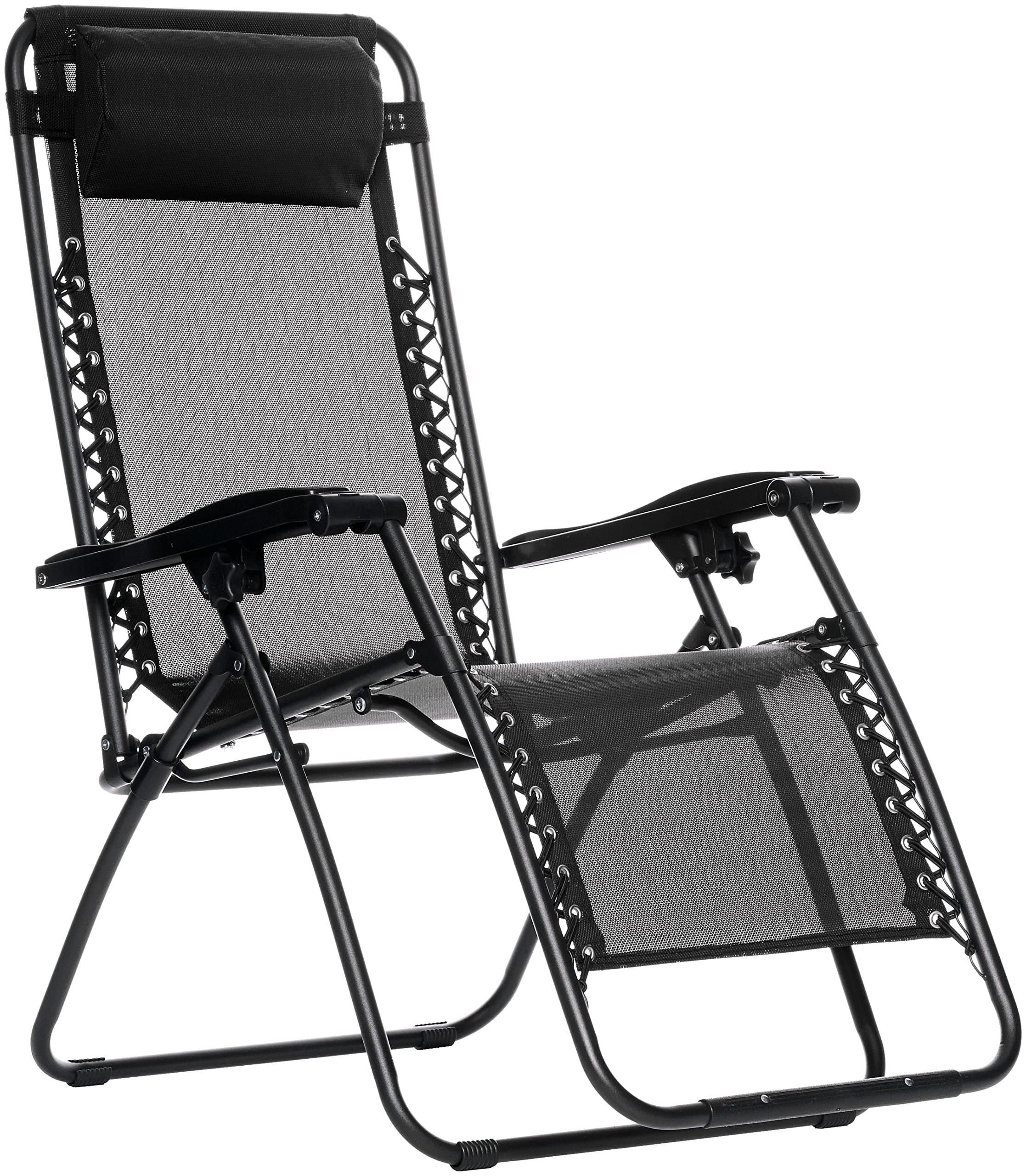 Amazon Basics Outdoor Zero Gravity Lounge Folding Chair, Black — upright lounge chair at an angle.