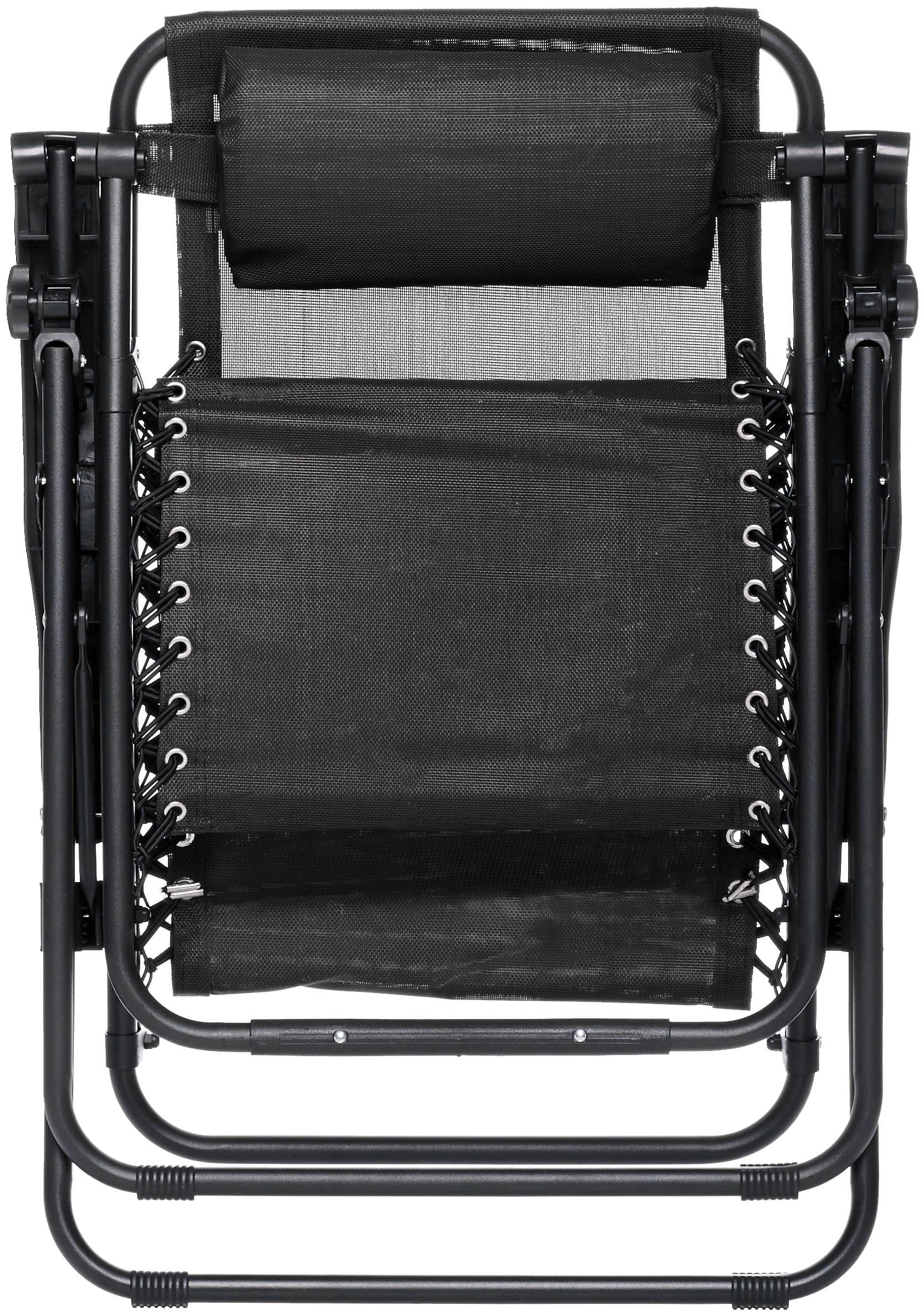 Amazon Basics Outdoor Zero Gravity Lounge Folding Chair, Black — chair folded flat.