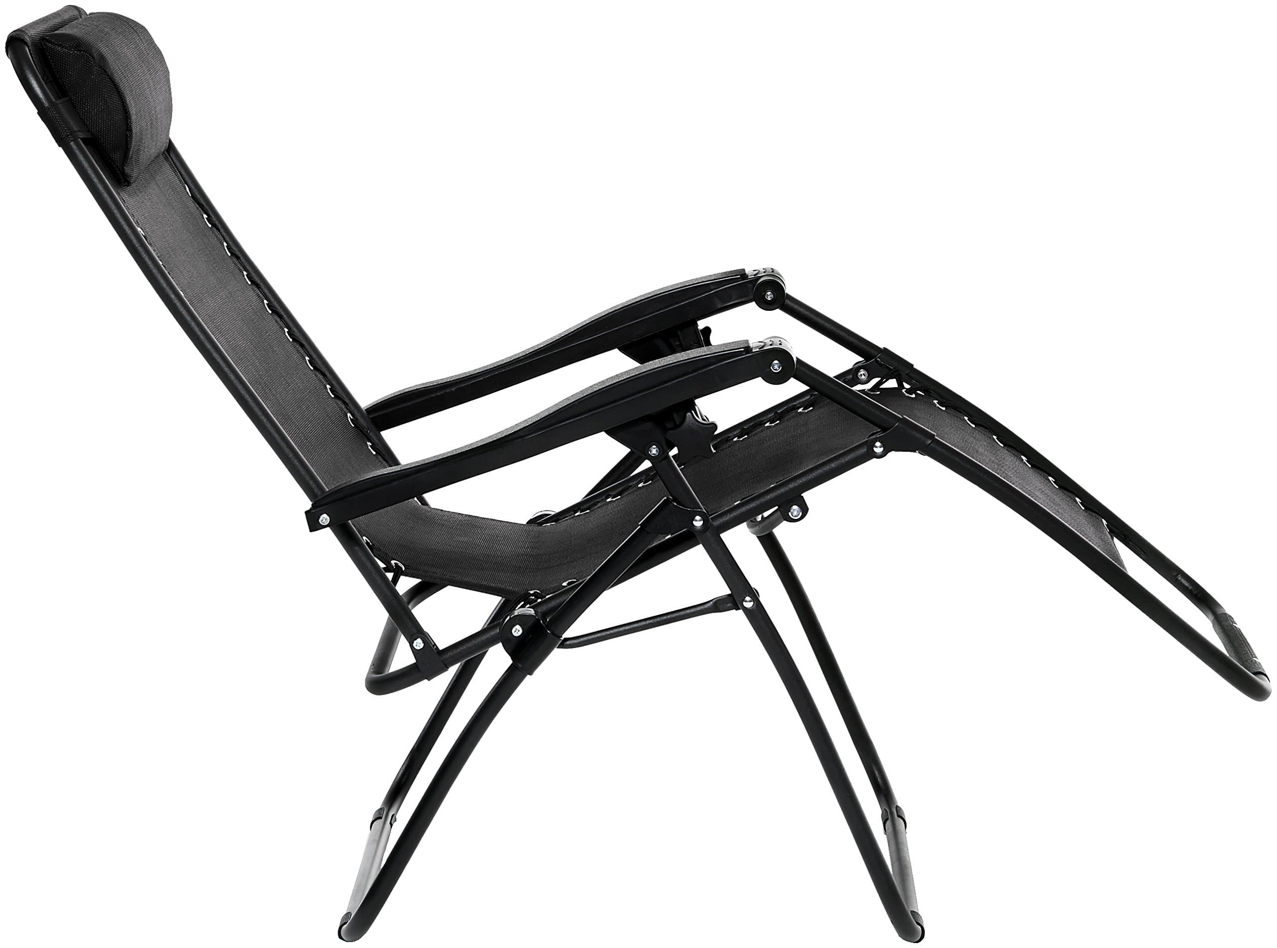 Amazon Basics Outdoor Zero Gravity Lounge Folding Chair, Black — fully reclined chair in profile.