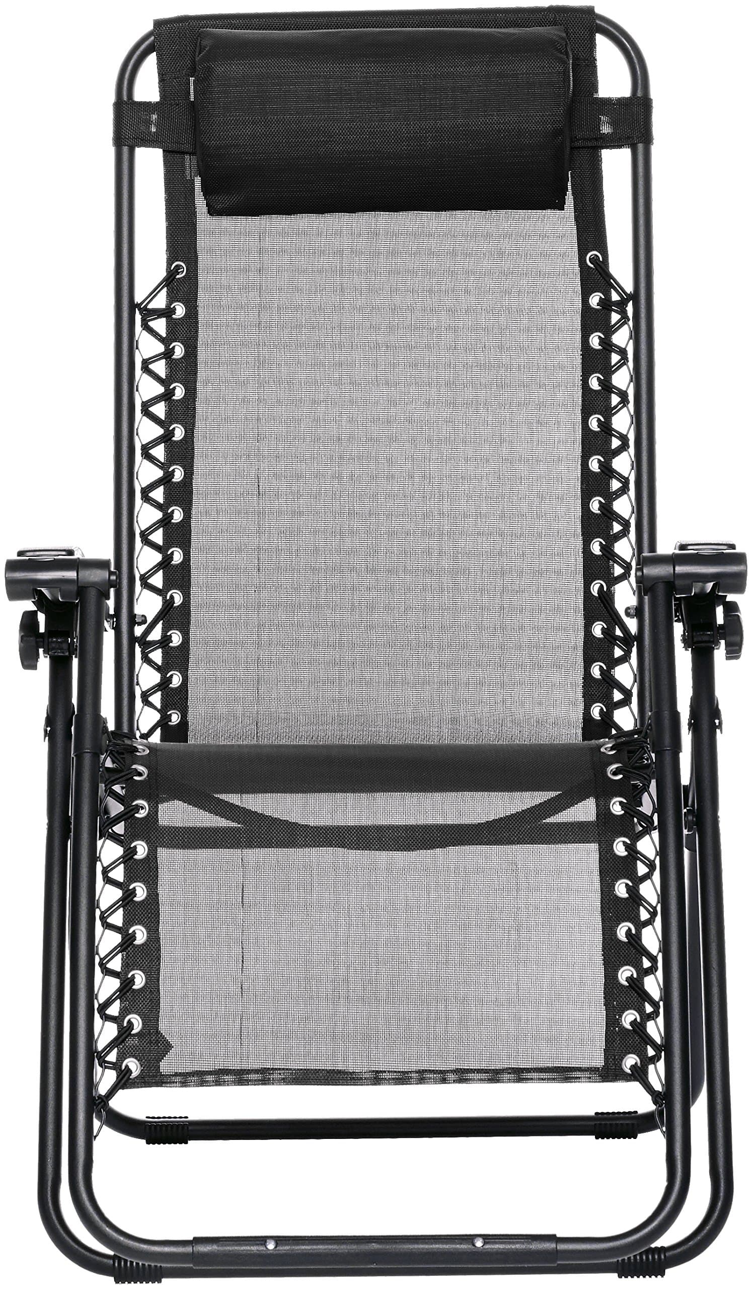 Amazon Basics Outdoor Zero Gravity Lounge Folding Chair, Black — straight-on chair front.