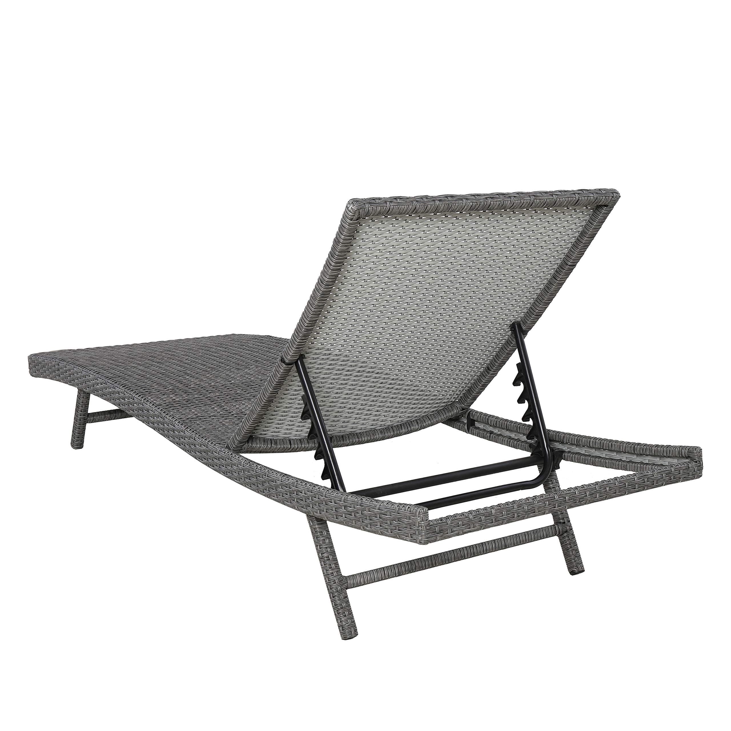 Amazon Basics All Weather Adjustable Outdoor Patio Pool Faux Wicker Chaise Lounge Chairs - 2-pack, Charcoal Gray — rear of one chaise.