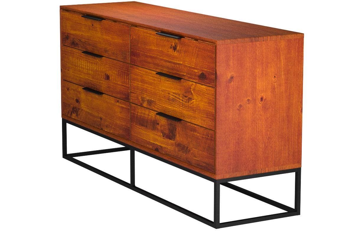 Rivet Stark six-drawer dresser in Warm Espresso, opposite front three-quarter view.