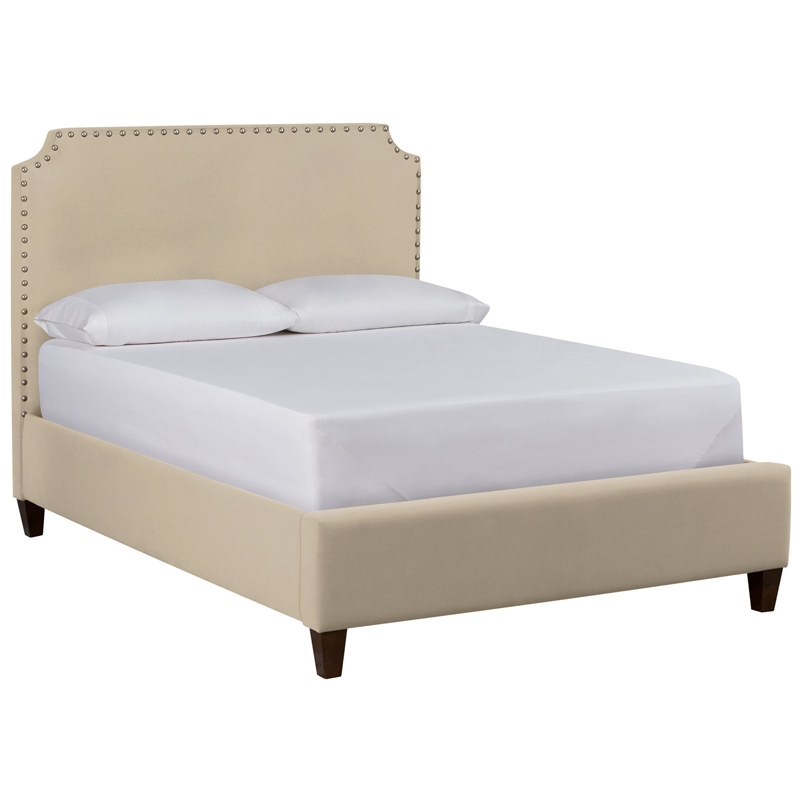Stone & Beam Tisbury queen bed in Spinnsol Cocoa, front three-quarter view.