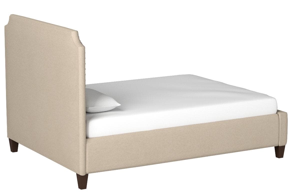 Stone & Beam Tisbury queen bed in Spinnsol Cocoa, opposite rear three-quarter view.