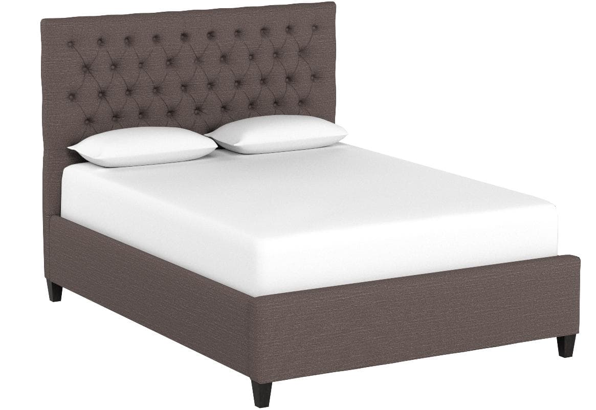 Stone & Beam Prudence king bed in Curious Charcoal, front three-quarter view.