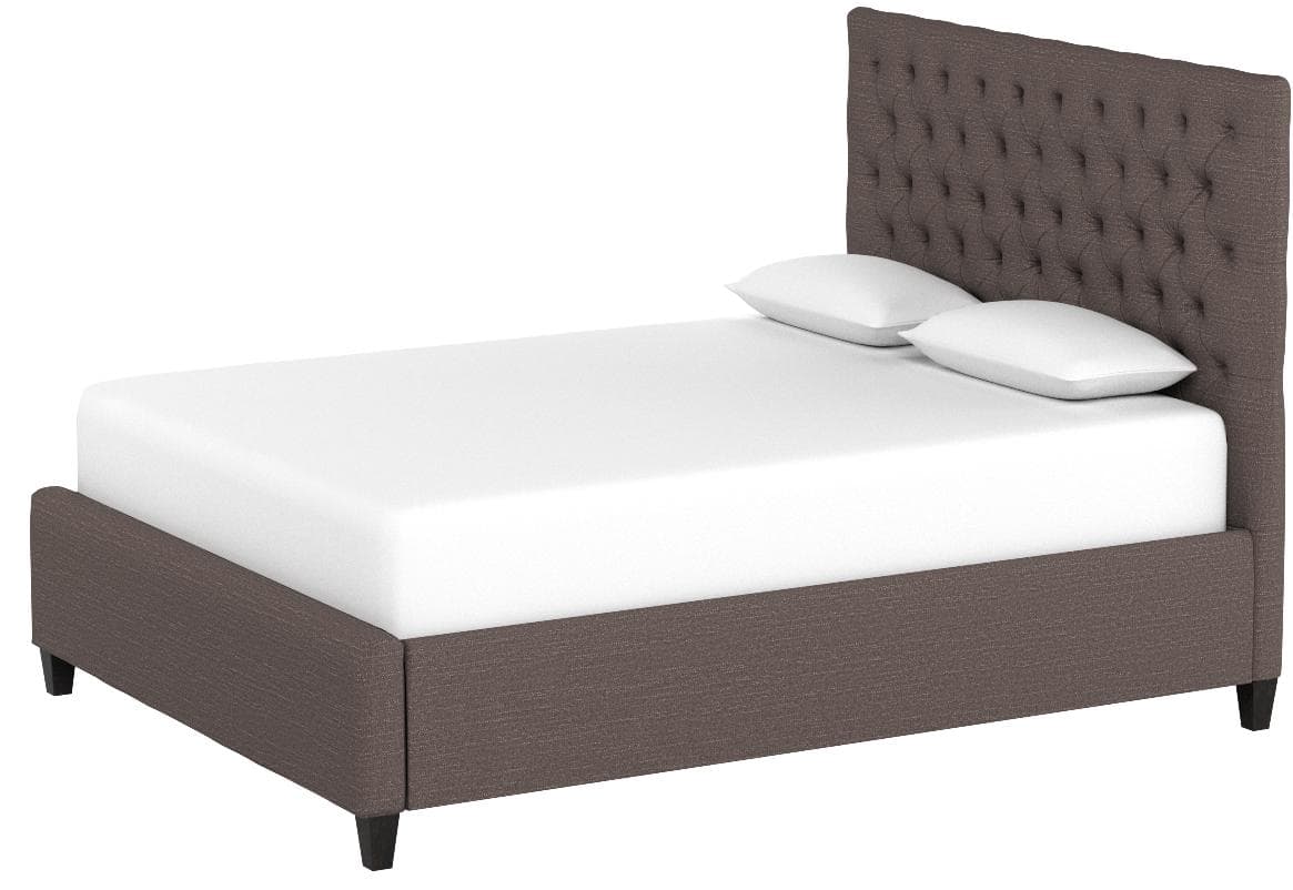Stone & Beam Prudence king bed in Curious Charcoal, opposite front three-quarter view.