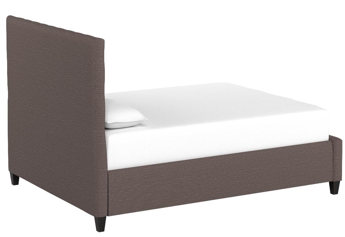 Stone & Beam Prudence king bed in Curious Charcoal, opposite rear three-quarter view.