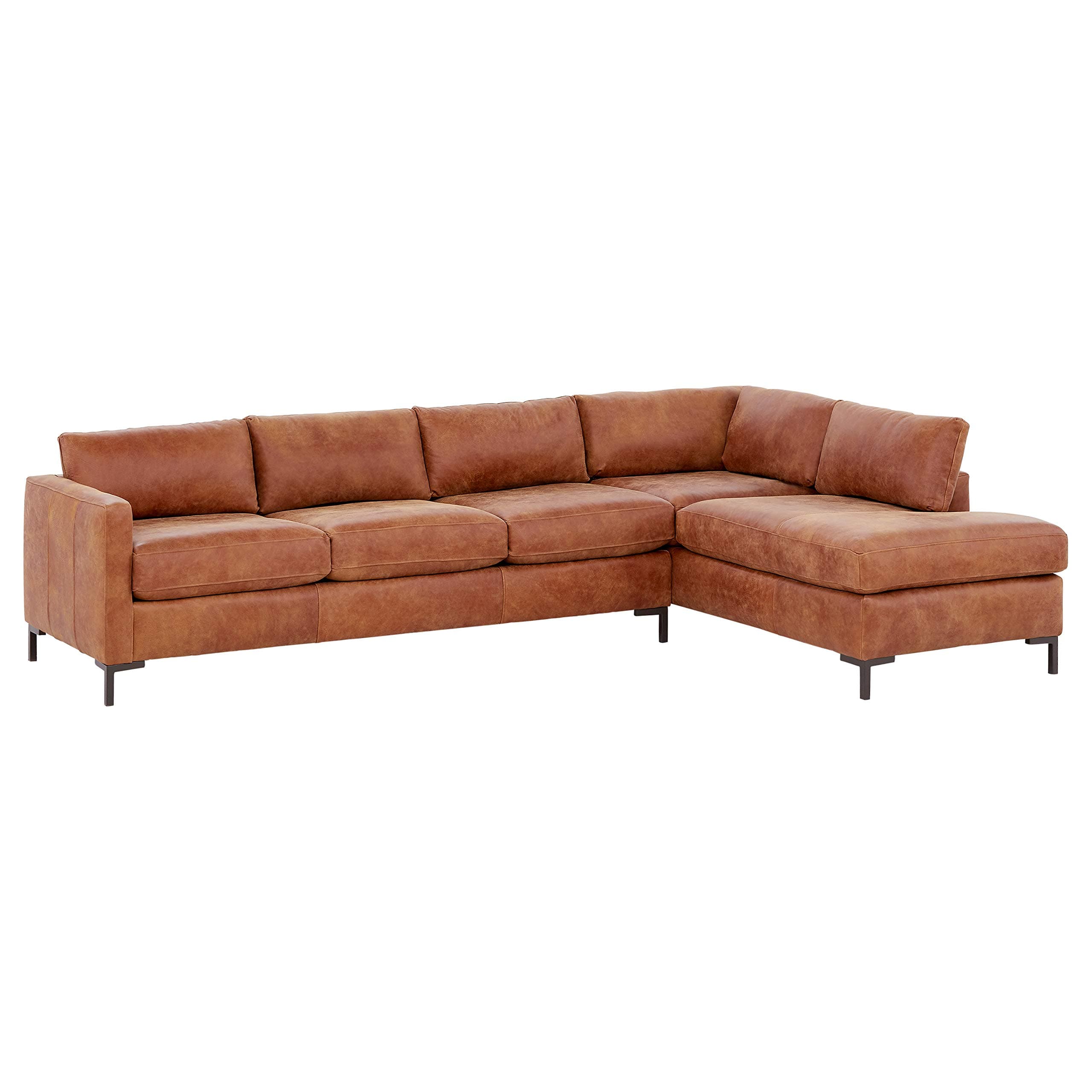 Rivet Edgewest saddle leather right-facing sectional, studio product view.