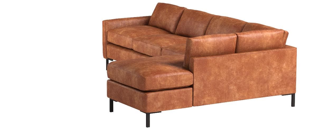 Rivet Edgewest saddle leather right-facing sectional, opposite front three-quarter view.