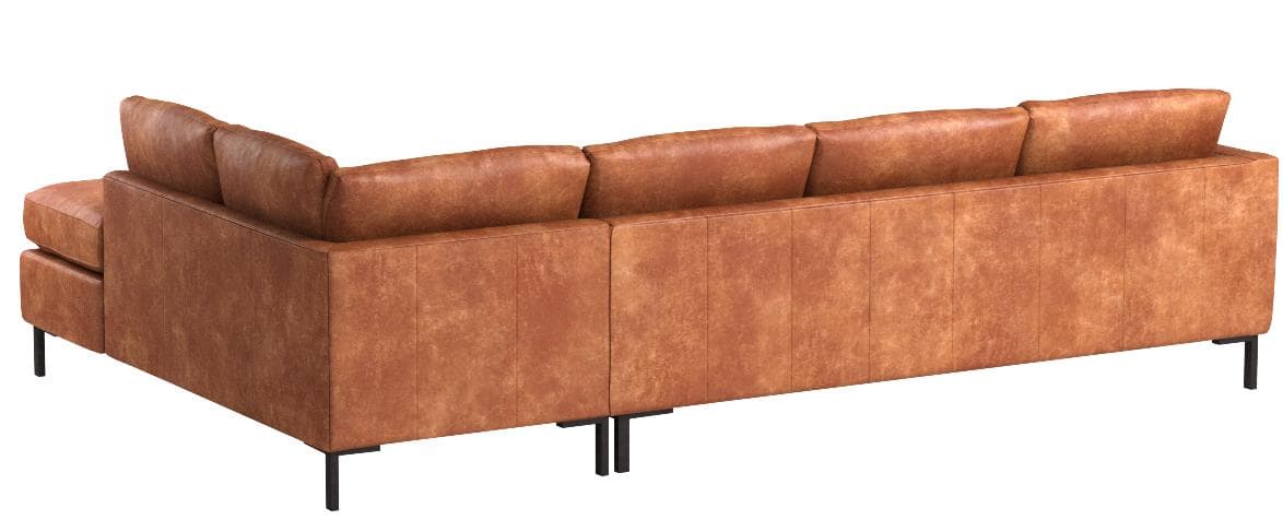 Rivet Edgewest saddle leather right-facing sectional, rear three-quarter view.