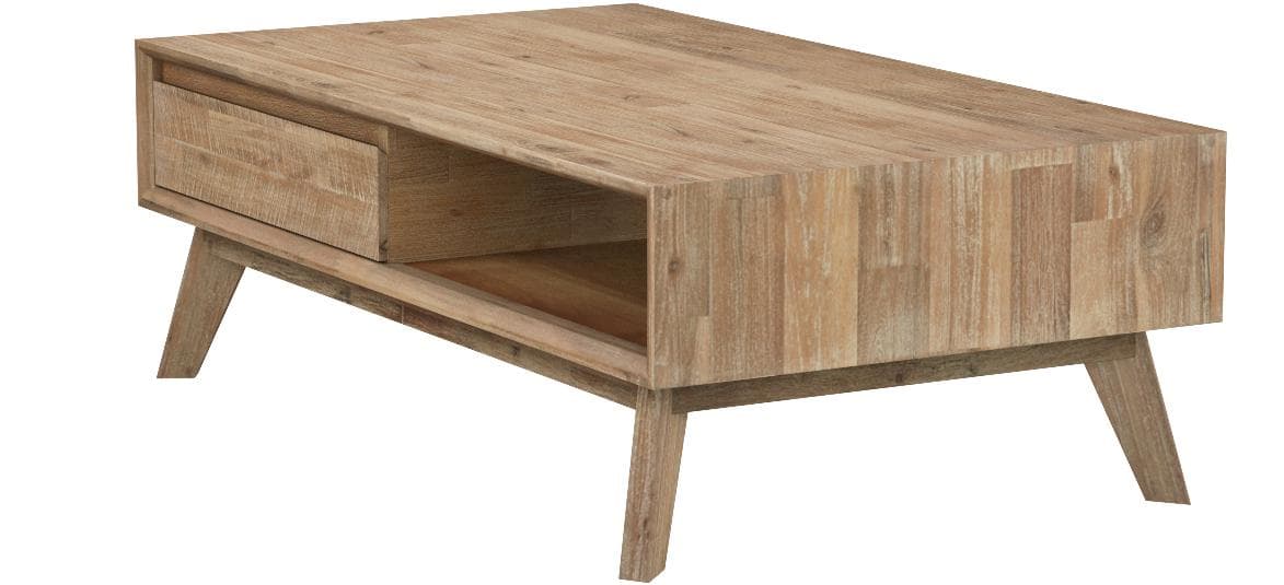 Stone & Beam Rylee coffee table in Mixed Gray, end three-quarter view.