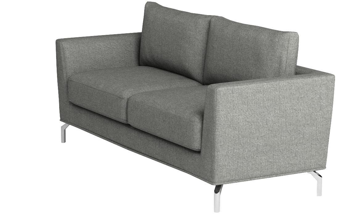 Rivet Emerly steel-grey sofa, opposite front three-quarter view.