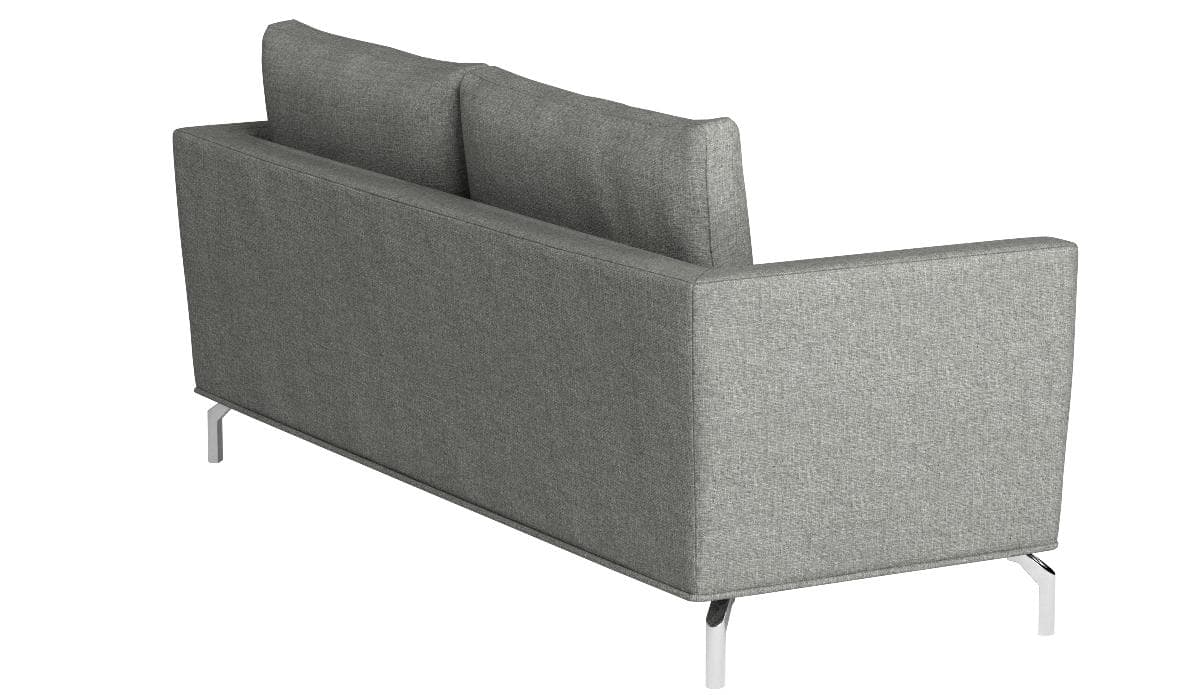 Rivet Emerly steel-grey sofa, opposite rear three-quarter view.