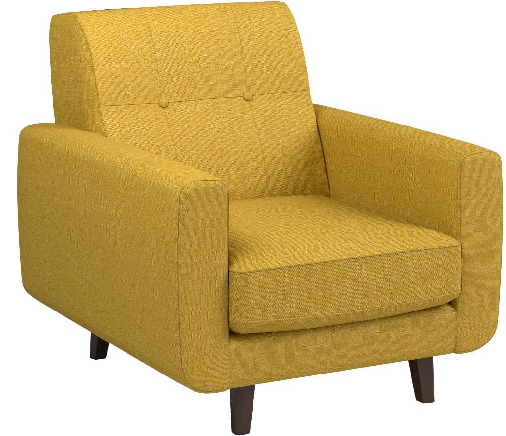 Rivet Sloane yellow armchair, front three-quarter view.