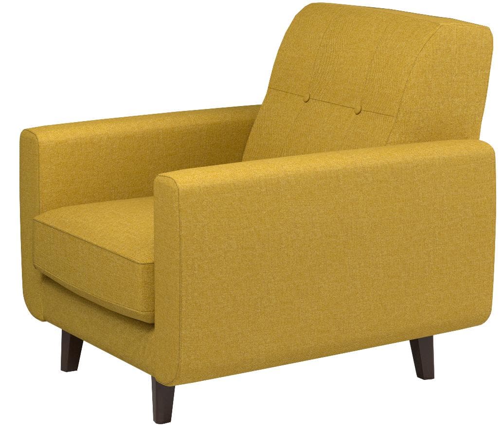 Rivet Sloane yellow armchair, opposite front three-quarter view.