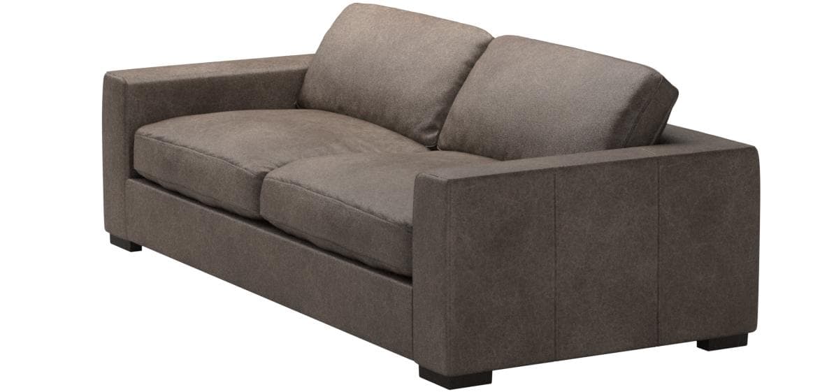 Stone & Beam Westview dark-grey leather sofa, opposite front three-quarter view.