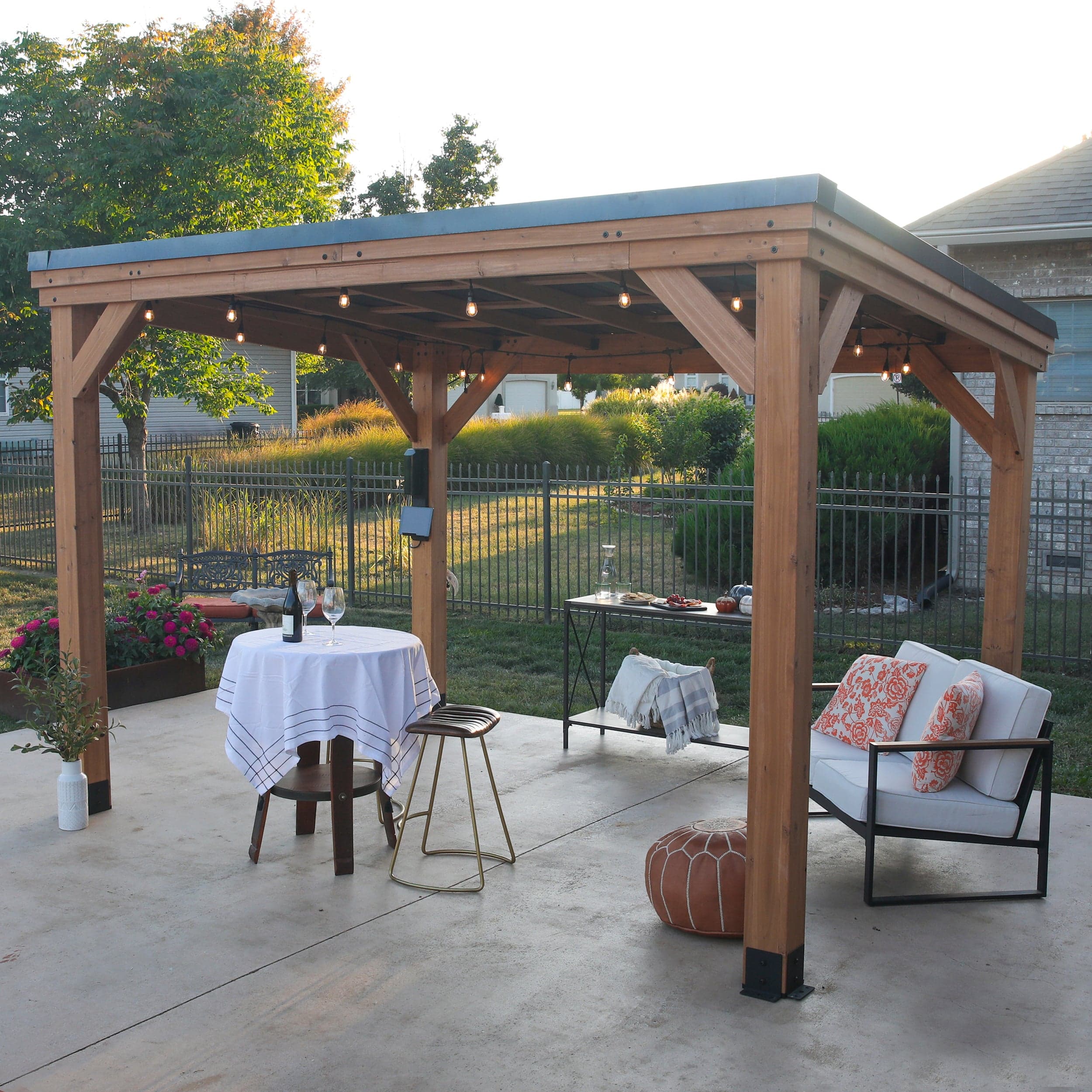 Opposite daylight view showing the cedar frame and seating area