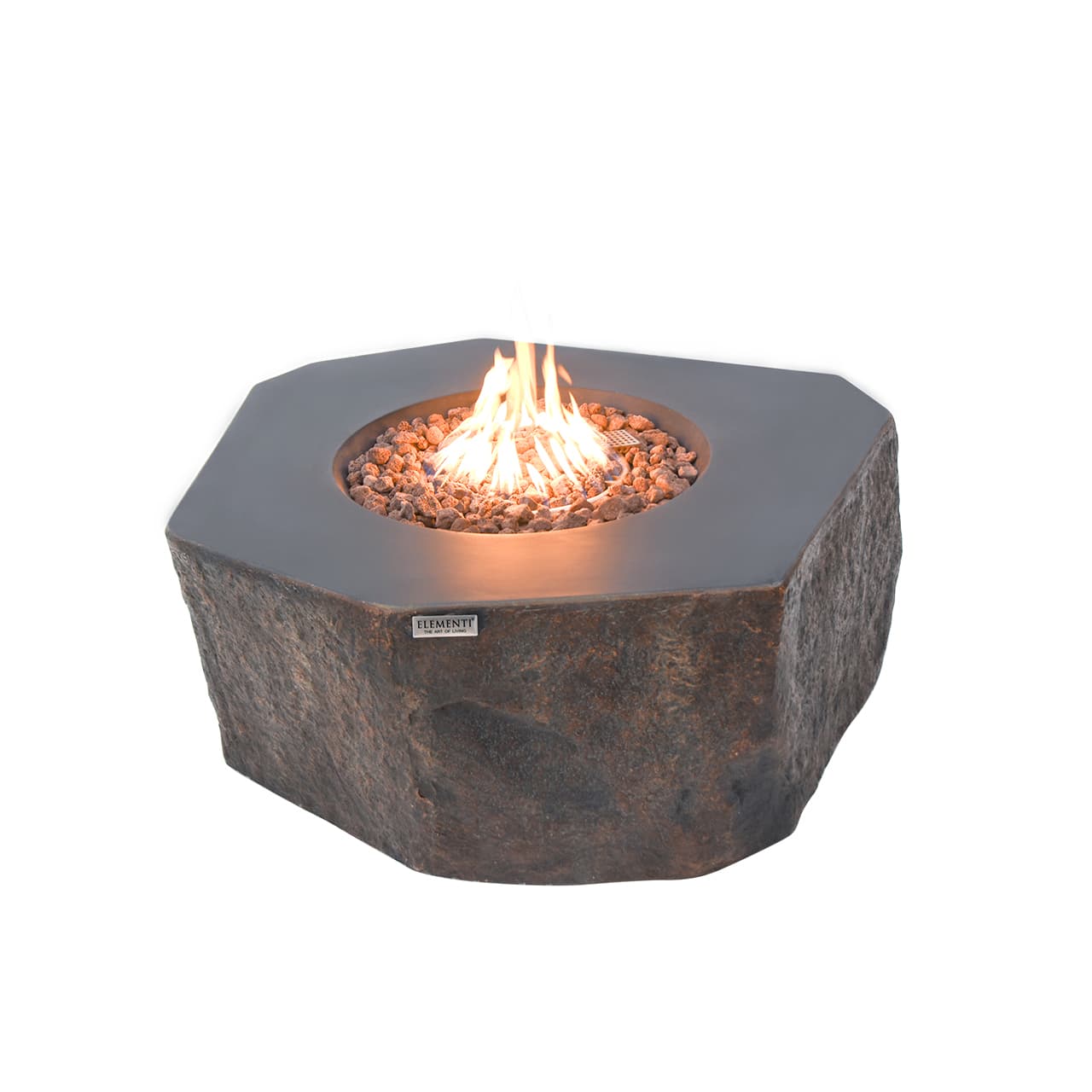 Columbia stone textured fire bowl with flames
