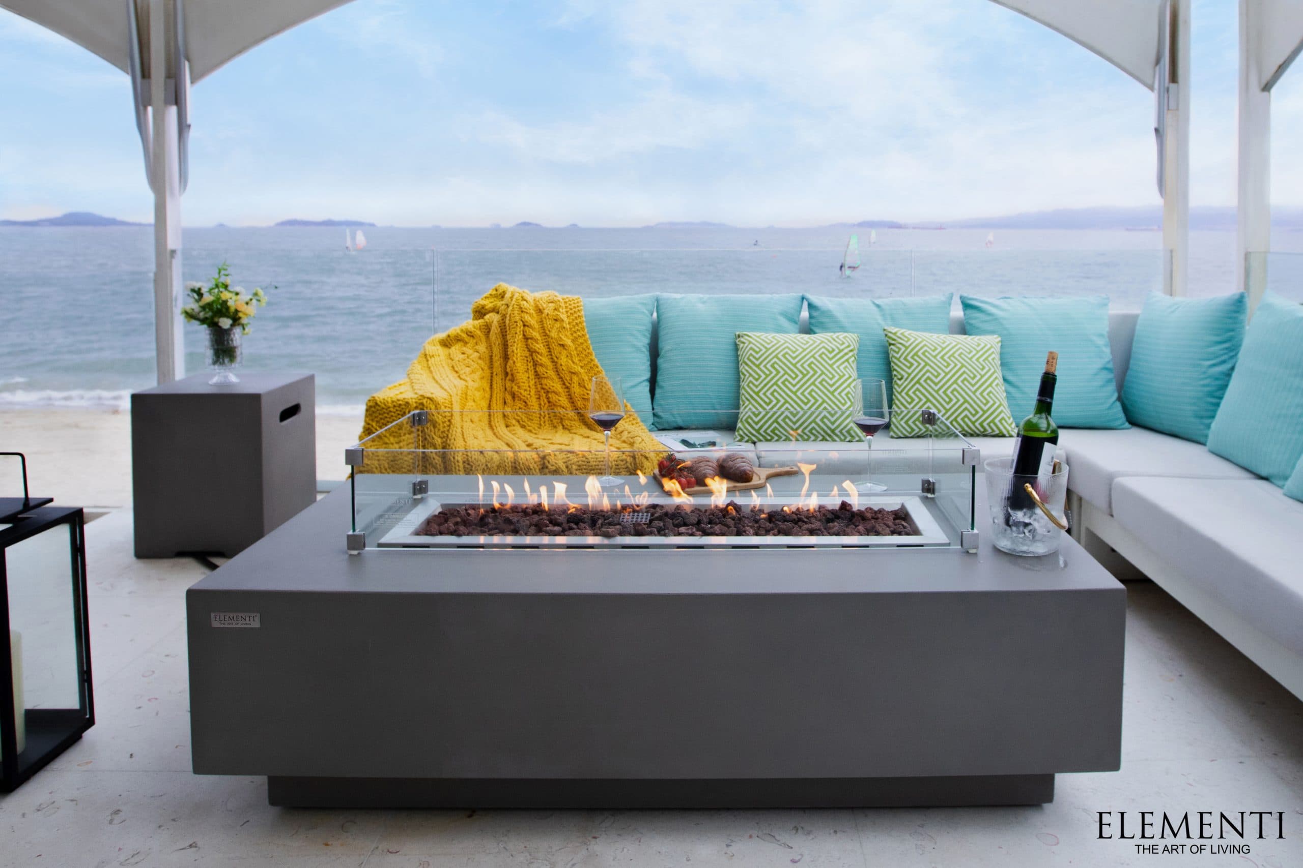Granville table on a covered seaside terrace