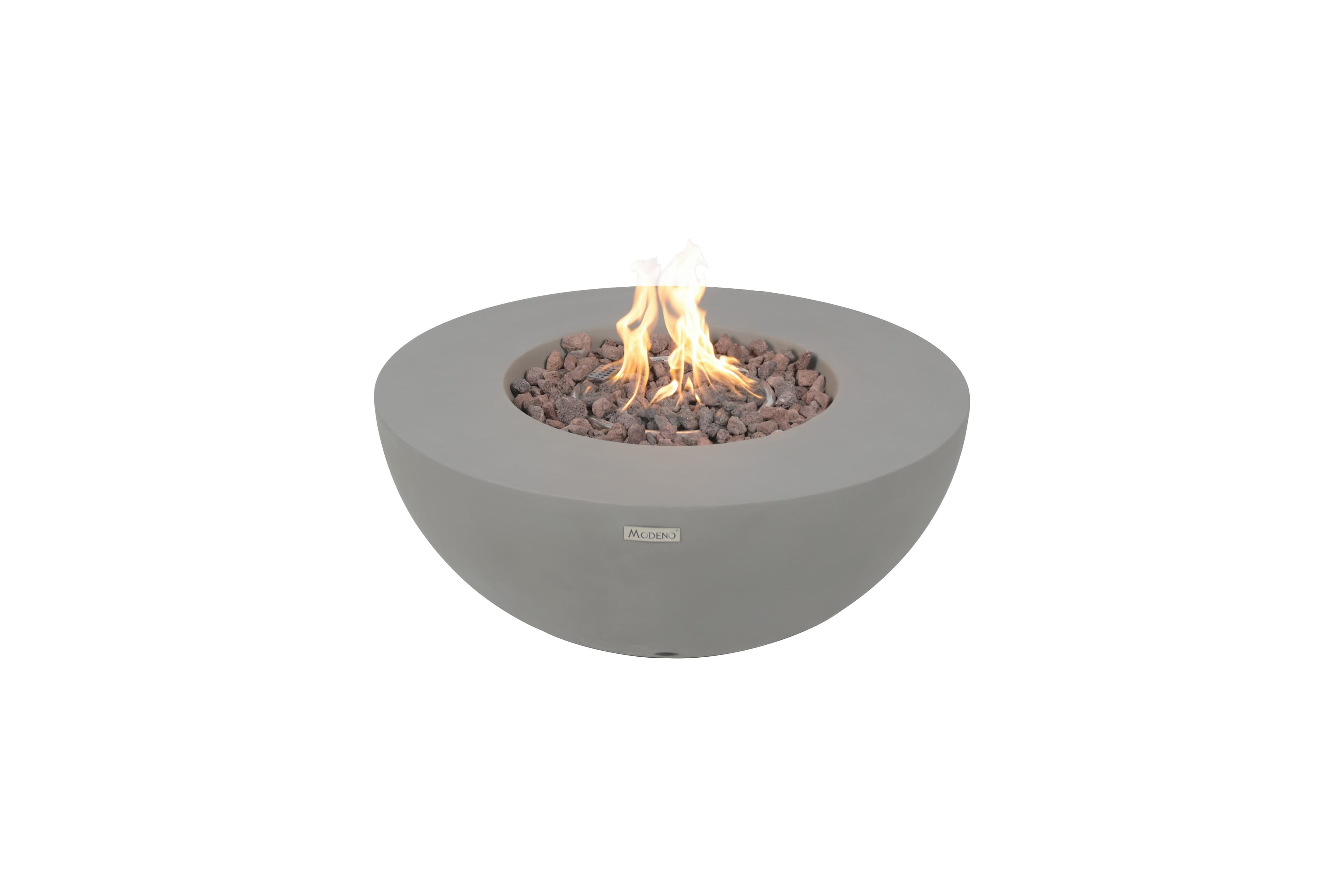 Roca round fire bowl with flames