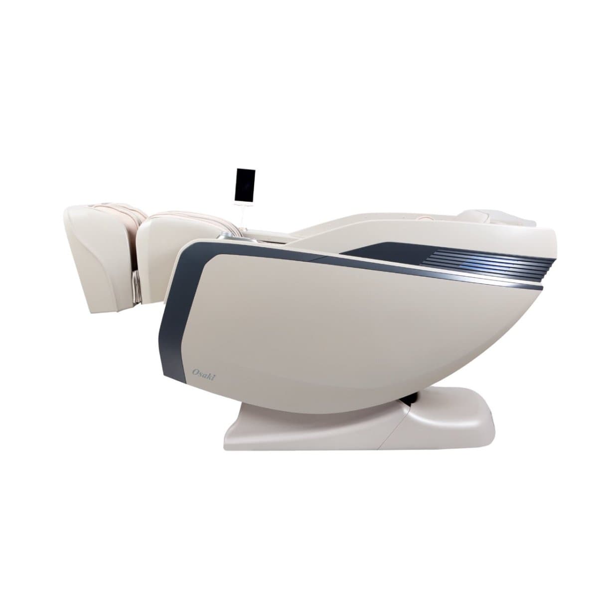 Osaki Ai Monarch LE Massage Chair — Taupe finish, reclined view