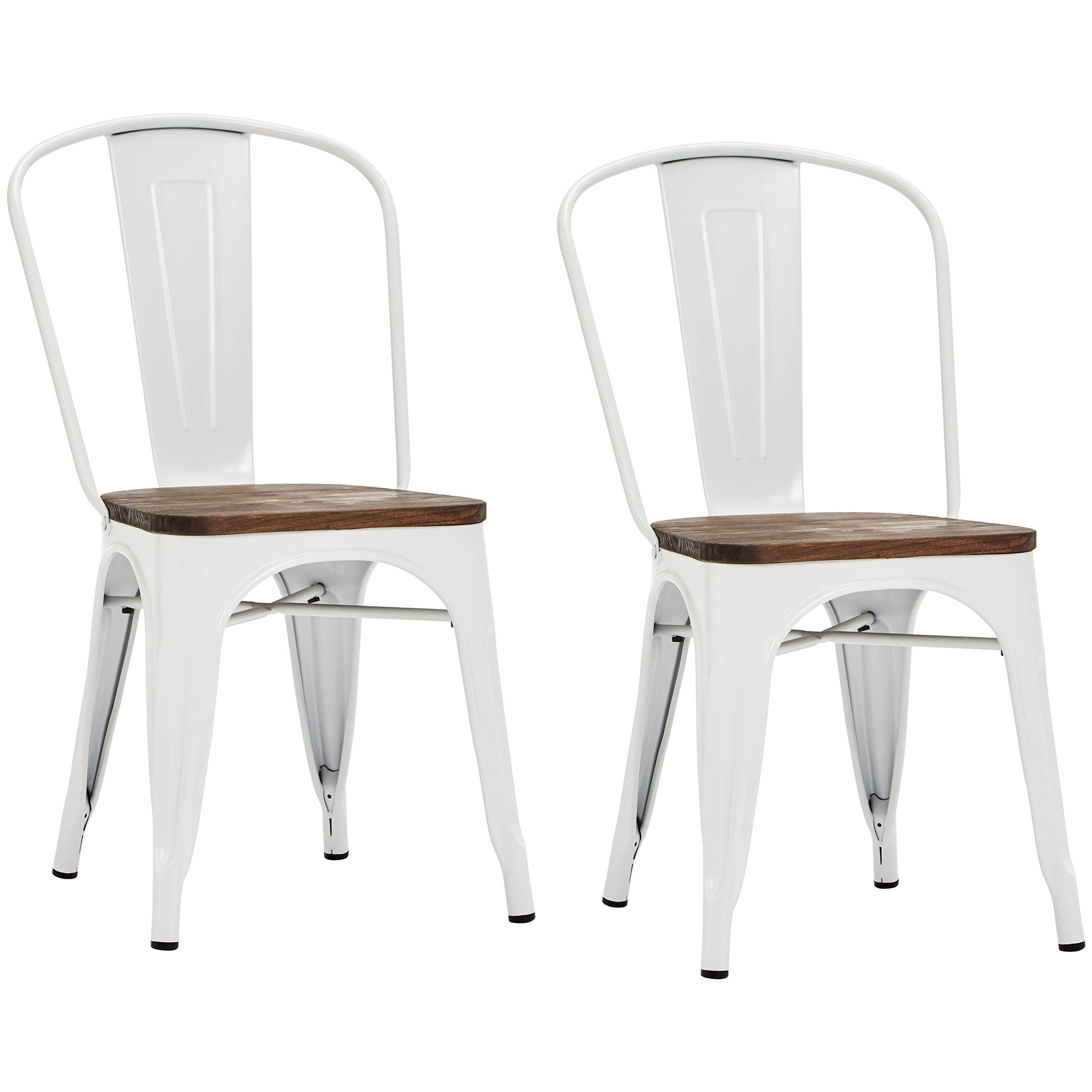 Pioneer Square Beja Metal Dining Chair with Wood Seat, Set of 2, Coconut White — White, front three-quarter view