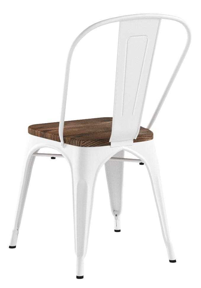 Pioneer Square Beja Metal Dining Chair with Wood Seat, Set of 2, Coconut White — White, rear view; one chair from the two-chair set