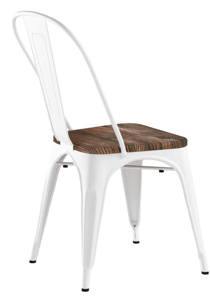 Pioneer Square Beja Metal Dining Chair with Wood Seat, Set of 2, Coconut White — White, opposite rear view; one chair from the two-chair set