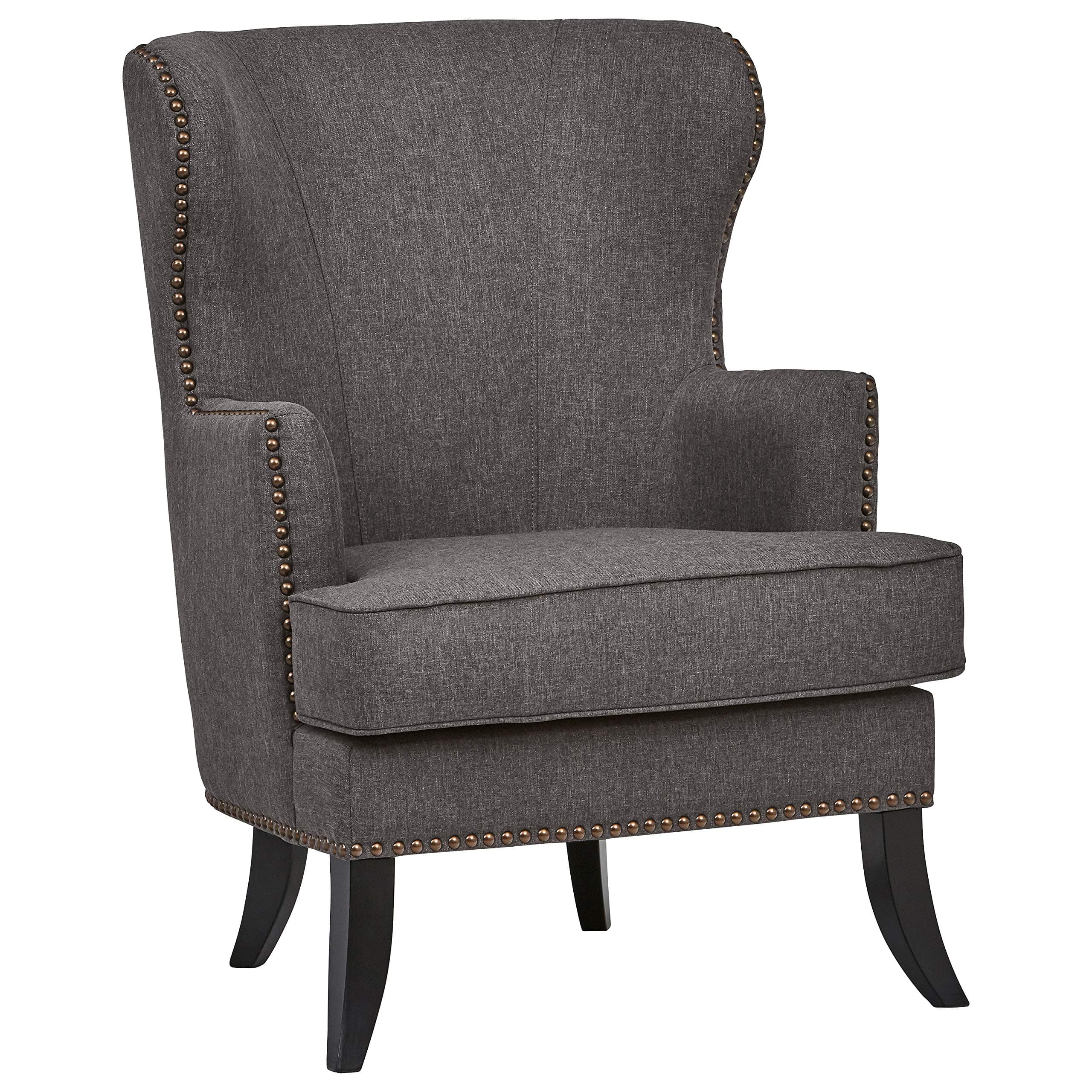 Ravenna Home Valmay Wingback Nailhead Trim Accent Chair Gray — Gray, front three-quarter view