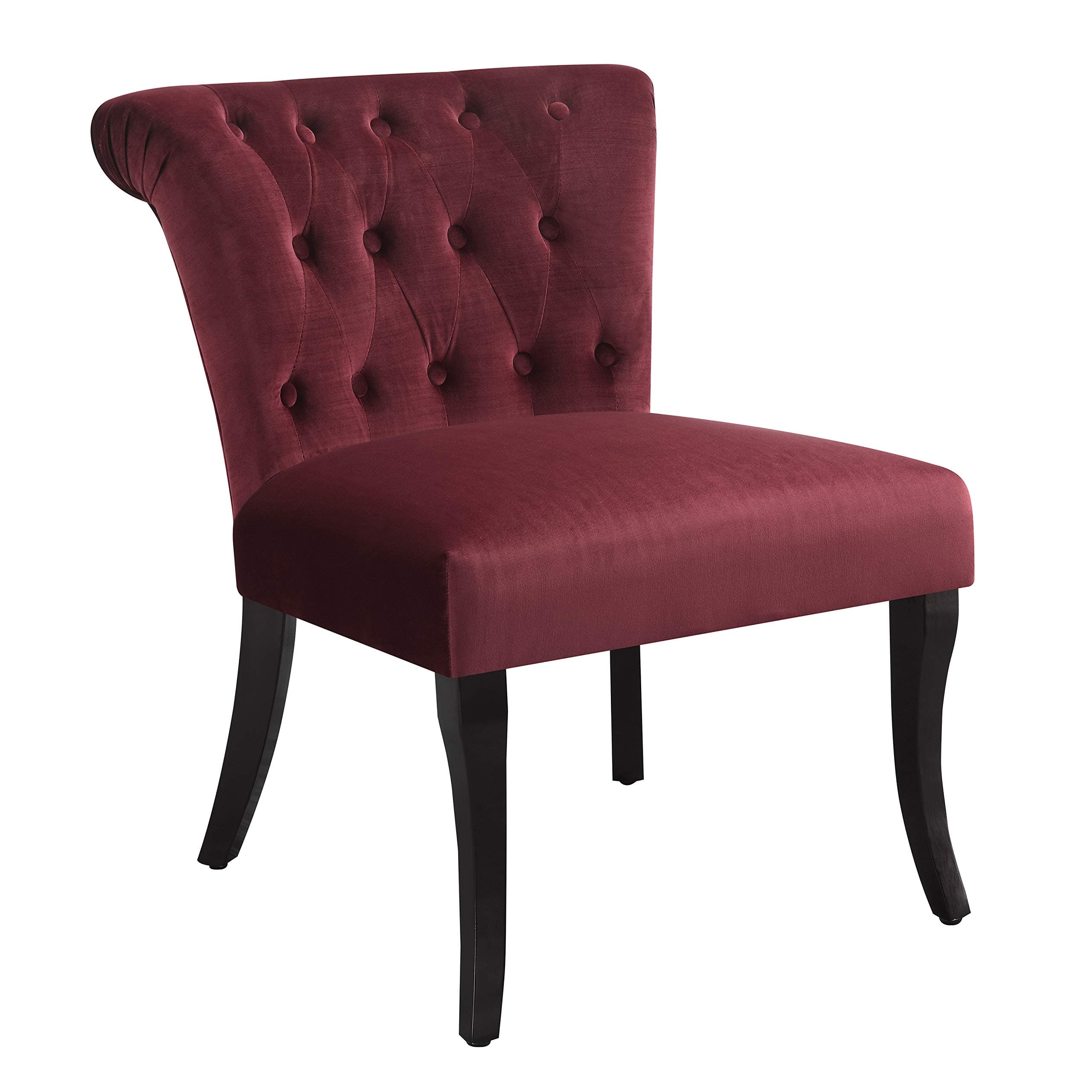 Ravenna Home Tufted Armless English Roll Traditional Accent Chair Merlot Red — Merlot, front three-quarter view