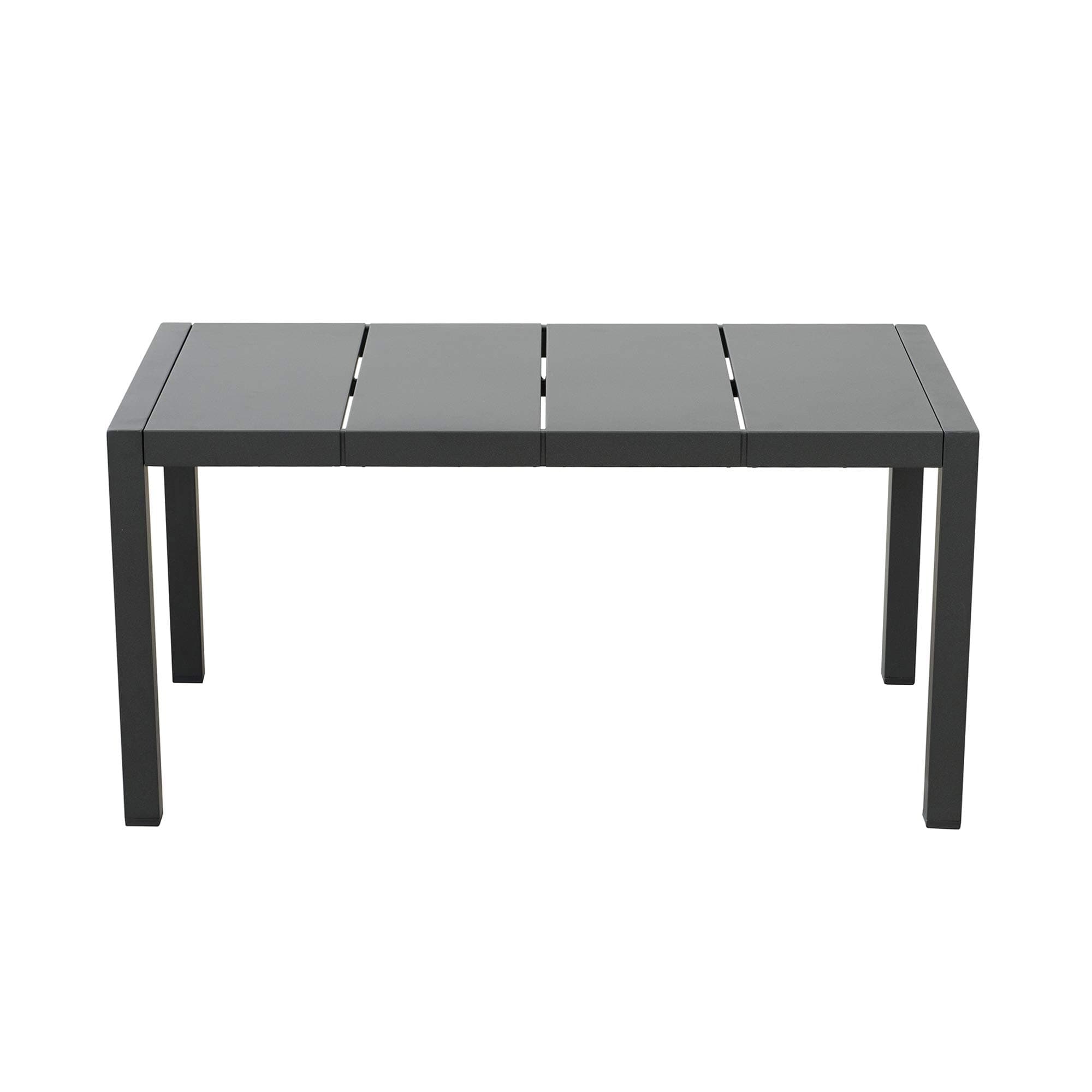 Ravenna Home Archer Outdoor Patio Steel Coffee Table with Panel Top, 38"W, Gray — short-end view.