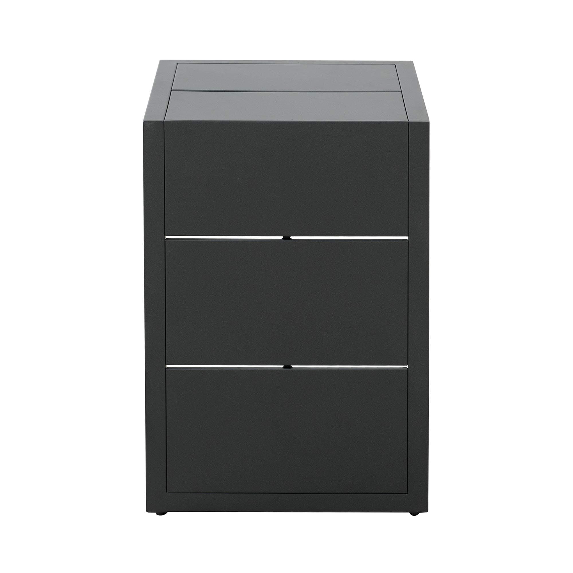 Ravenna Home Archer Outdoor Patio C-Shaped Steel Side Table with Panel Top, 16.54"W, Gray — straight-on enclosed side.