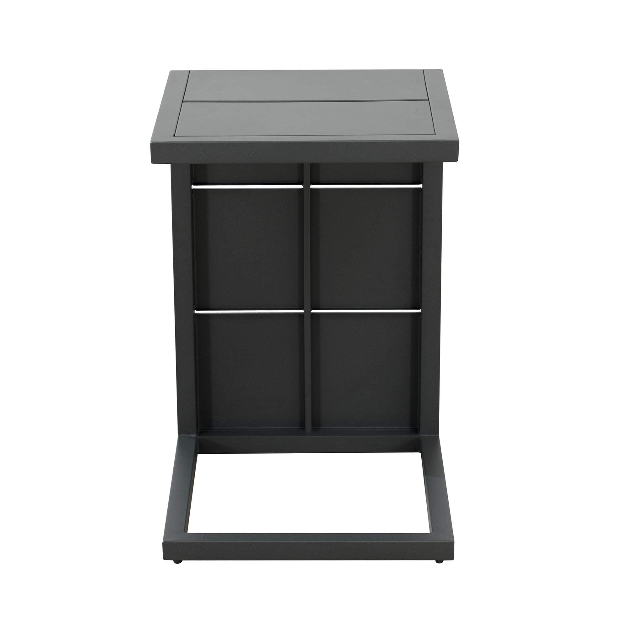 Ravenna Home Archer Outdoor Patio C-Shaped Steel Side Table with Panel Top, 16.54"W, Gray — open side and rear tabletop support.