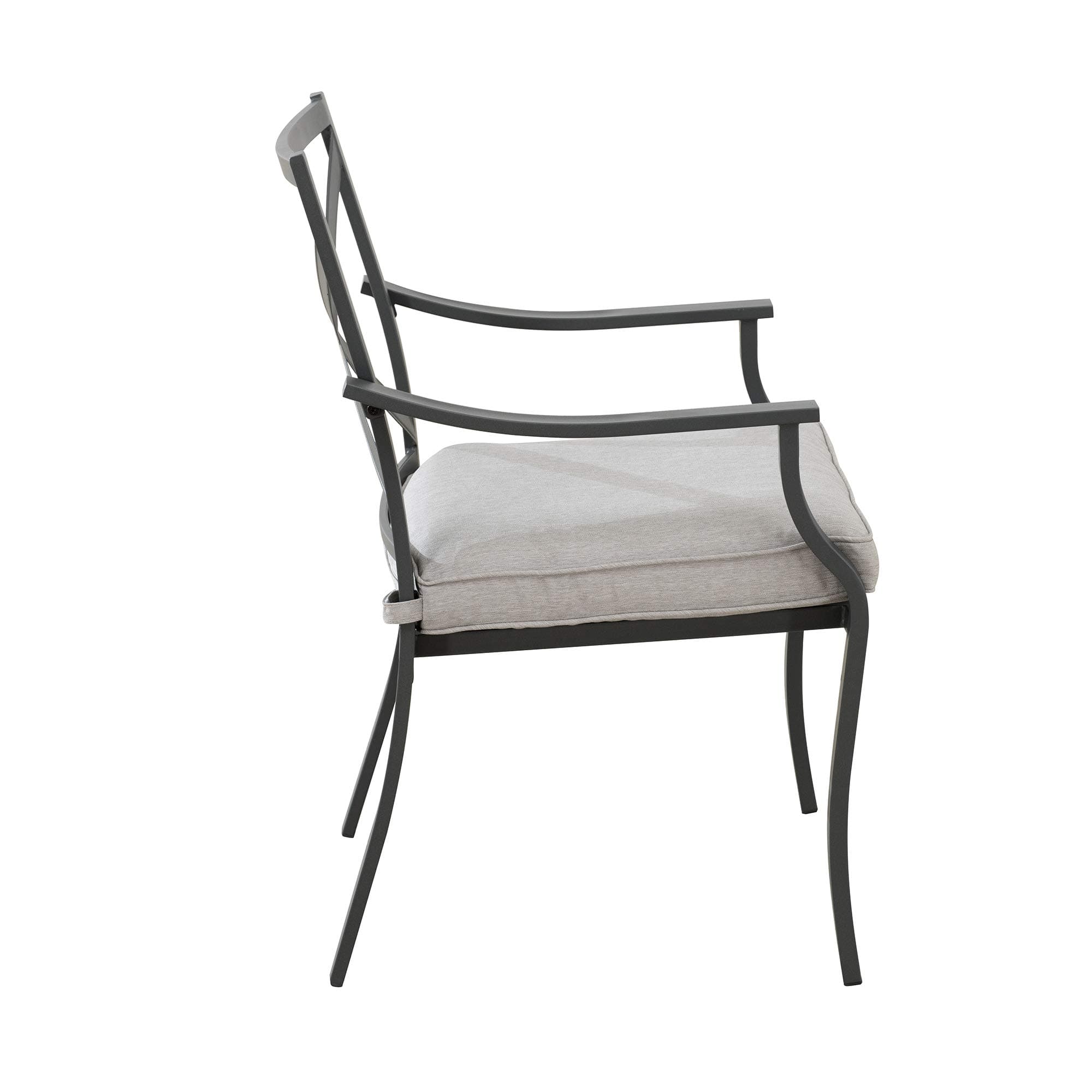 Ravenna Home Archer Steel-Framed Outdoor Patio Dining Chairs, Set of 2, 35"H, Gray — single dining chair in profile.