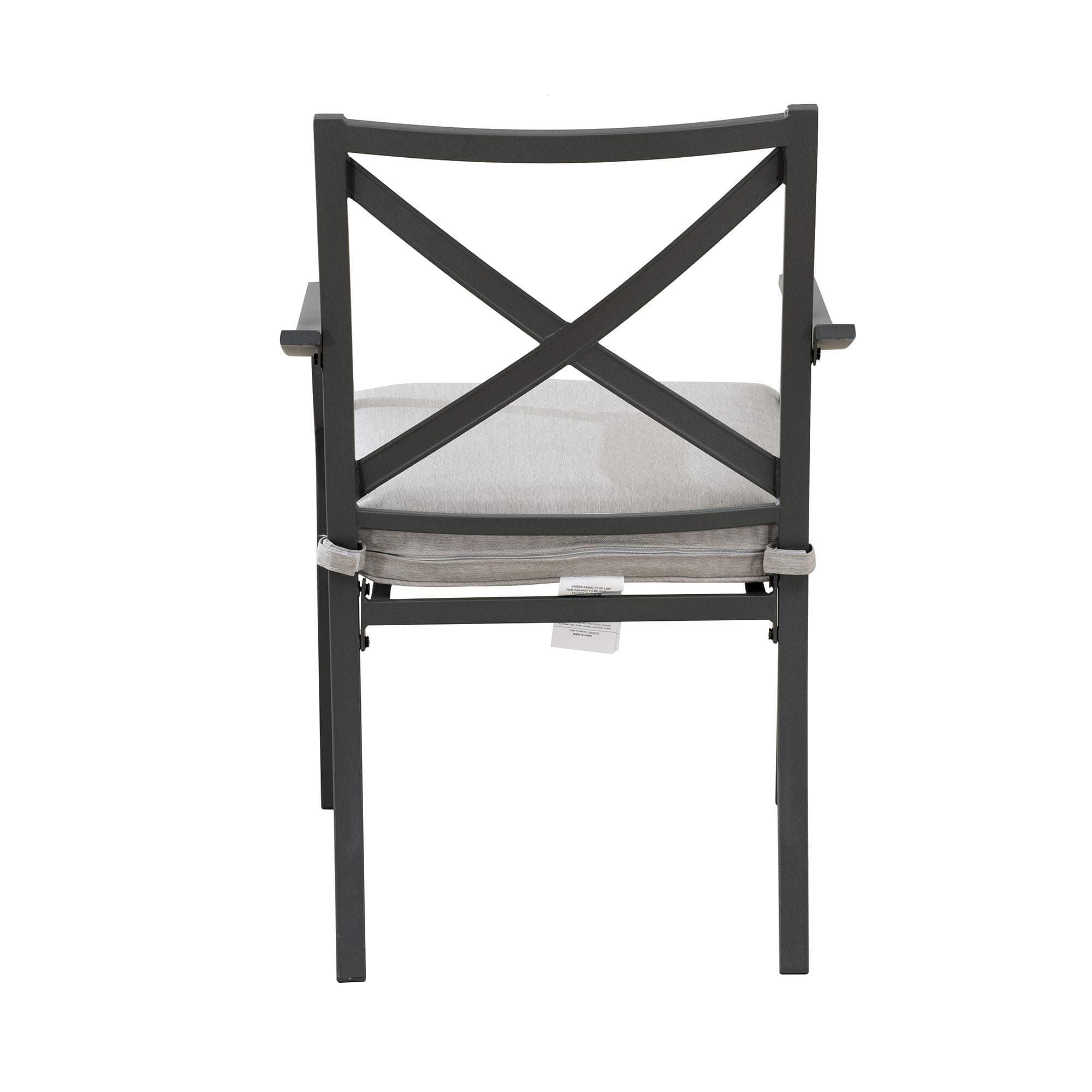 Ravenna Home Archer Steel-Framed Outdoor Patio Dining Chairs, Set of 2, 35"H, Gray — rear crossed-back view.